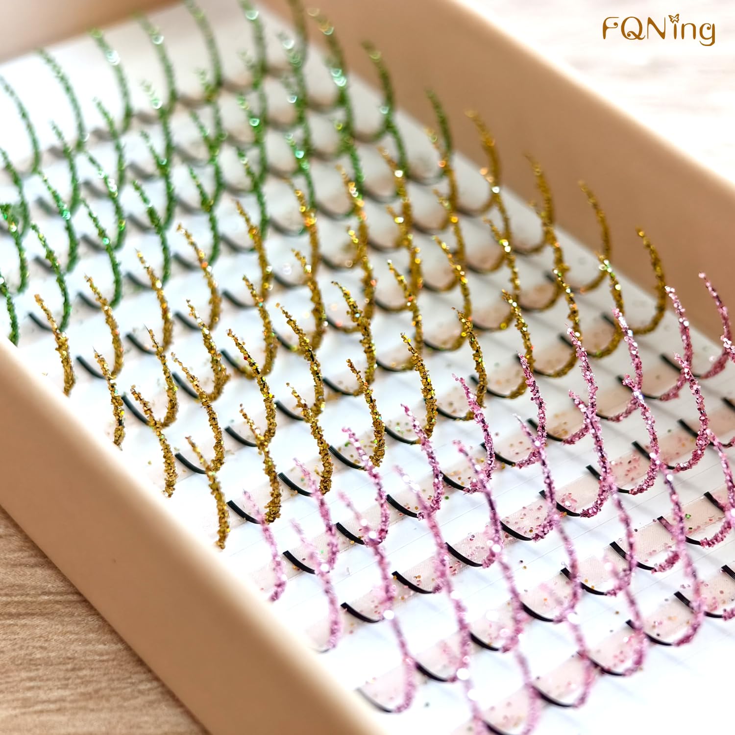 FQNing Glitter Lash Cluster Laser Colored Extensions – 3 Colors B | Professional Lash Supplies