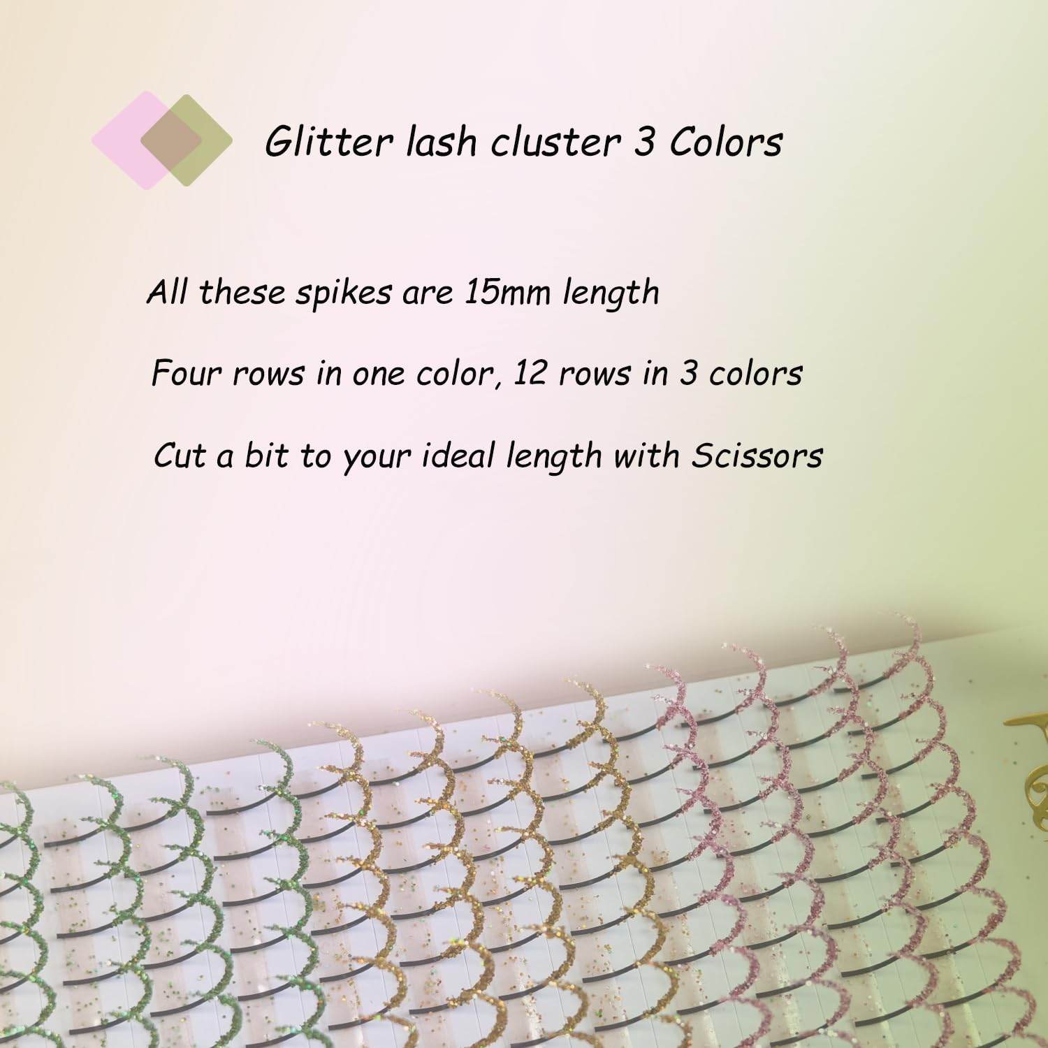 FQNing Glitter Lash Cluster Laser Colored Extensions – 3 Colors B | Professional Lash Supplies