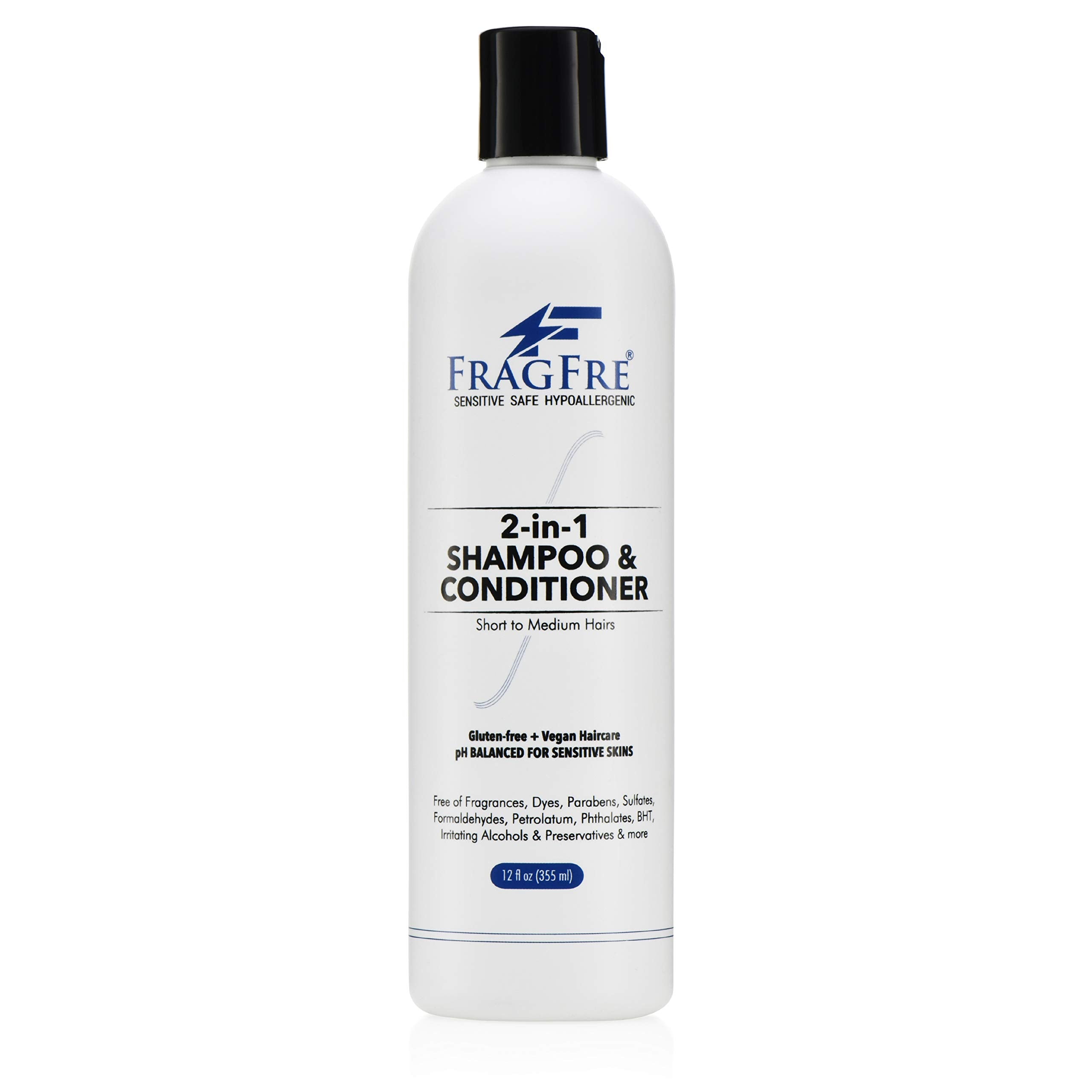 FRAGFRE 2 in 1 Shampoo and Conditioner 12 oz – Fragrance-Free, Sulfate-Free, Color-Safe for Short to Medium Hair