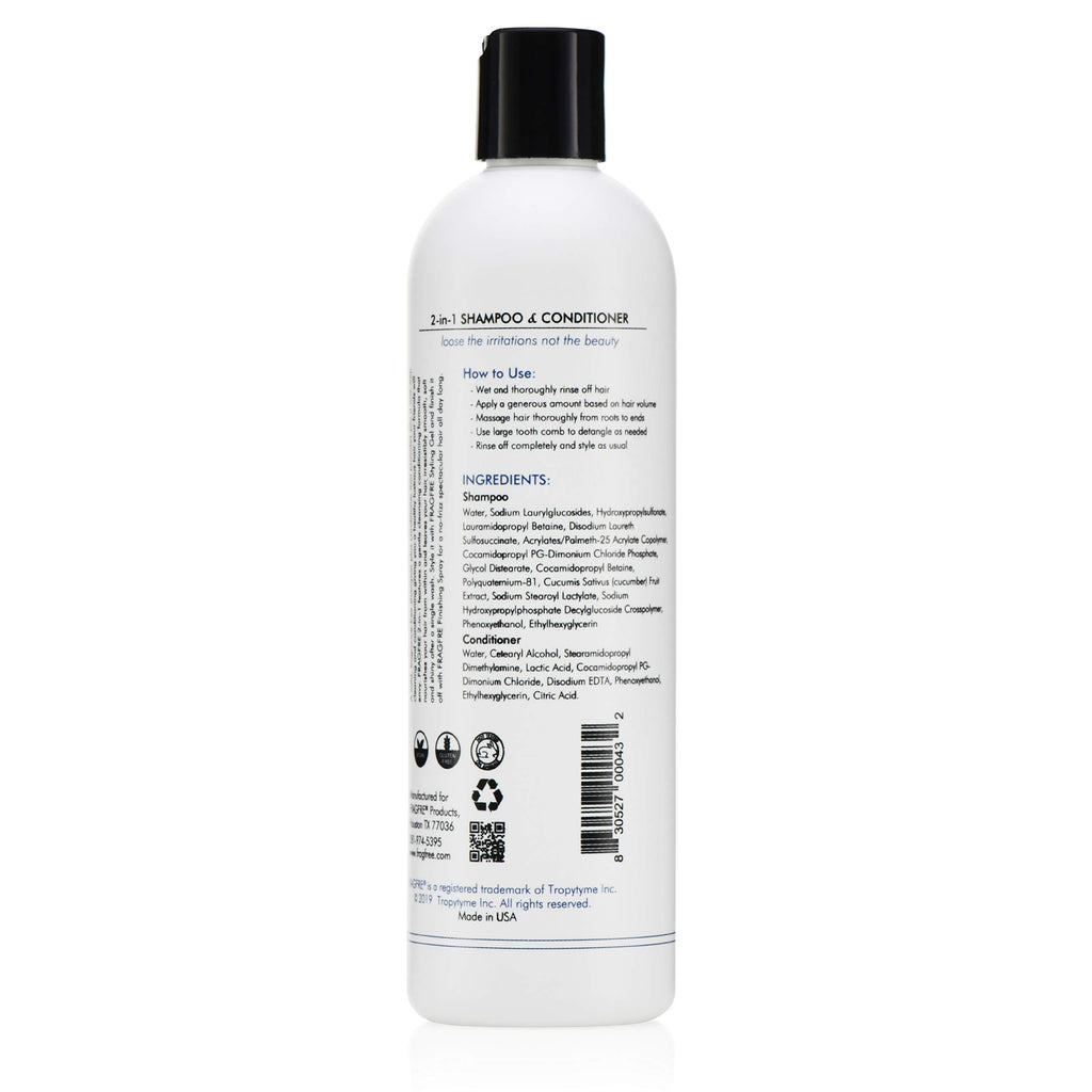 FRAGFRE 2 in 1 Shampoo and Conditioner 12 oz – Fragrance-Free, Sulfate-Free, Color-Safe for Short to Medium Hair