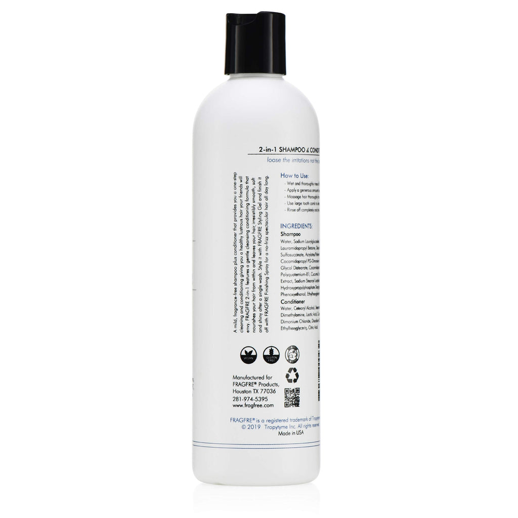 FRAGFRE 2 in 1 Shampoo and Conditioner 12 oz – Fragrance-Free, Sulfate-Free, Color-Safe for Short to Medium Hair