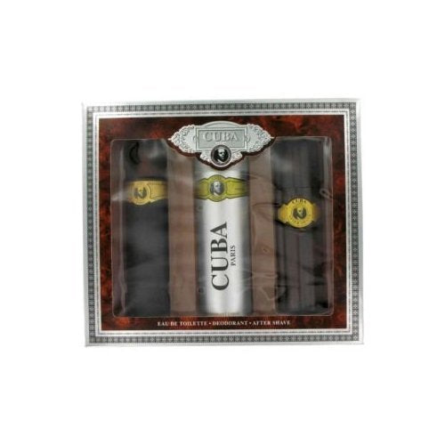 Fragluxe Cuba Gold Gift Set for Men – 3.3 oz EDT + 3.3 oz After Shave + 6.7 oz Body Deodorant | Bergamot, Lavender, Jasmine, Woods | Night Wear