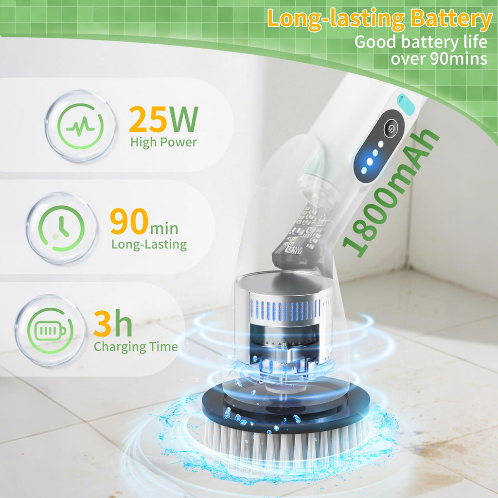 Francy Home Electric Spin Scrubber – 8 Heads, 51.2in Extendable Pole, 90 Min Runtime, Type B