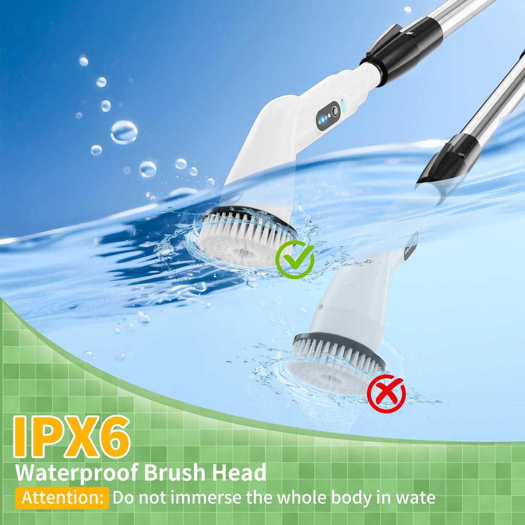 Francy Home Electric Spin Scrubber – 8 Heads, 51.2in Extendable Pole, 90 Min Runtime, Type B