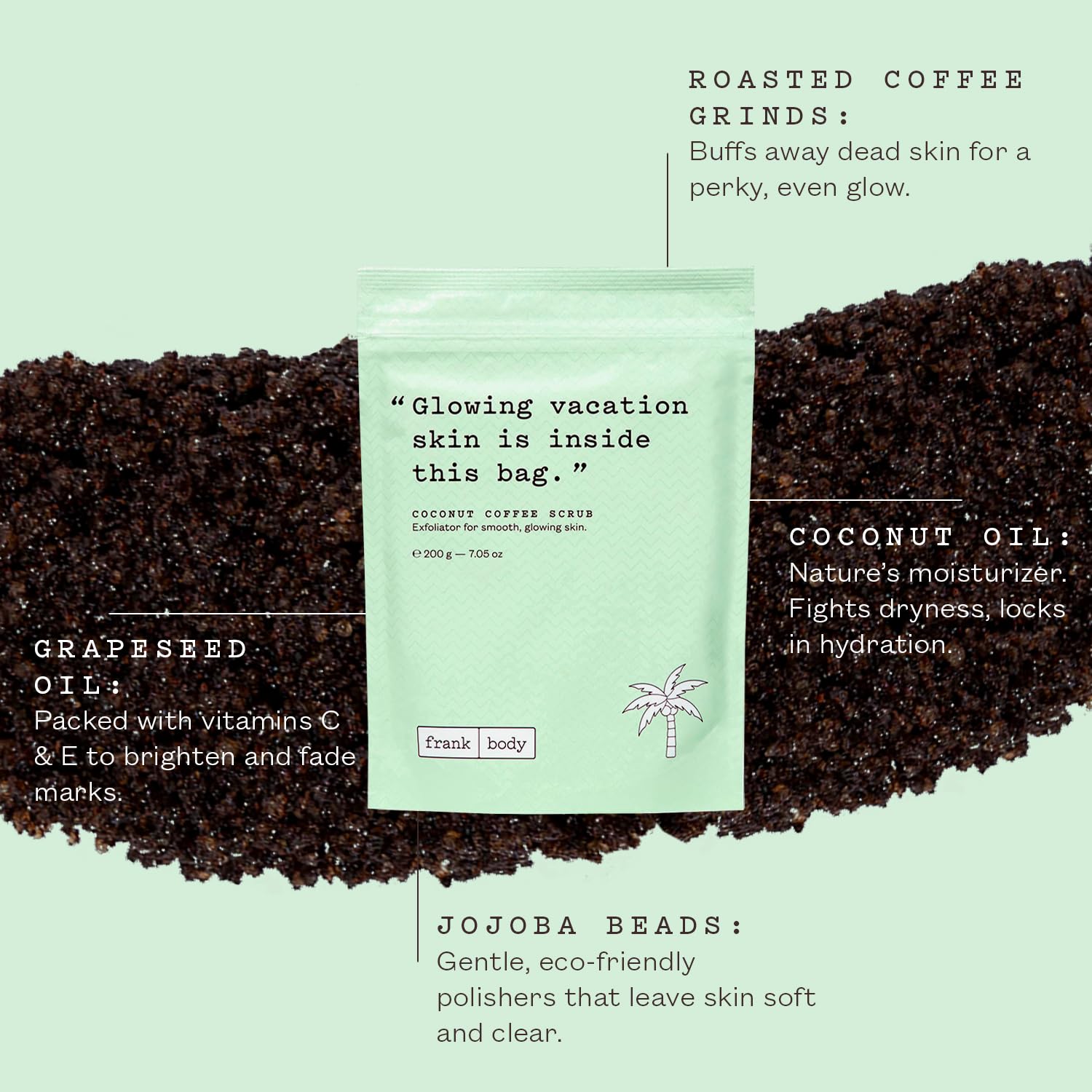Frank Body Coconut Coffee Scrub | Natural, Vegan, Cruelty-Free Exfoliating Body Scrub with Coffee Grinds, Grapeseed Oil, Coconut Oil, and Jojoba Beads | 7.05 oz / 200 g