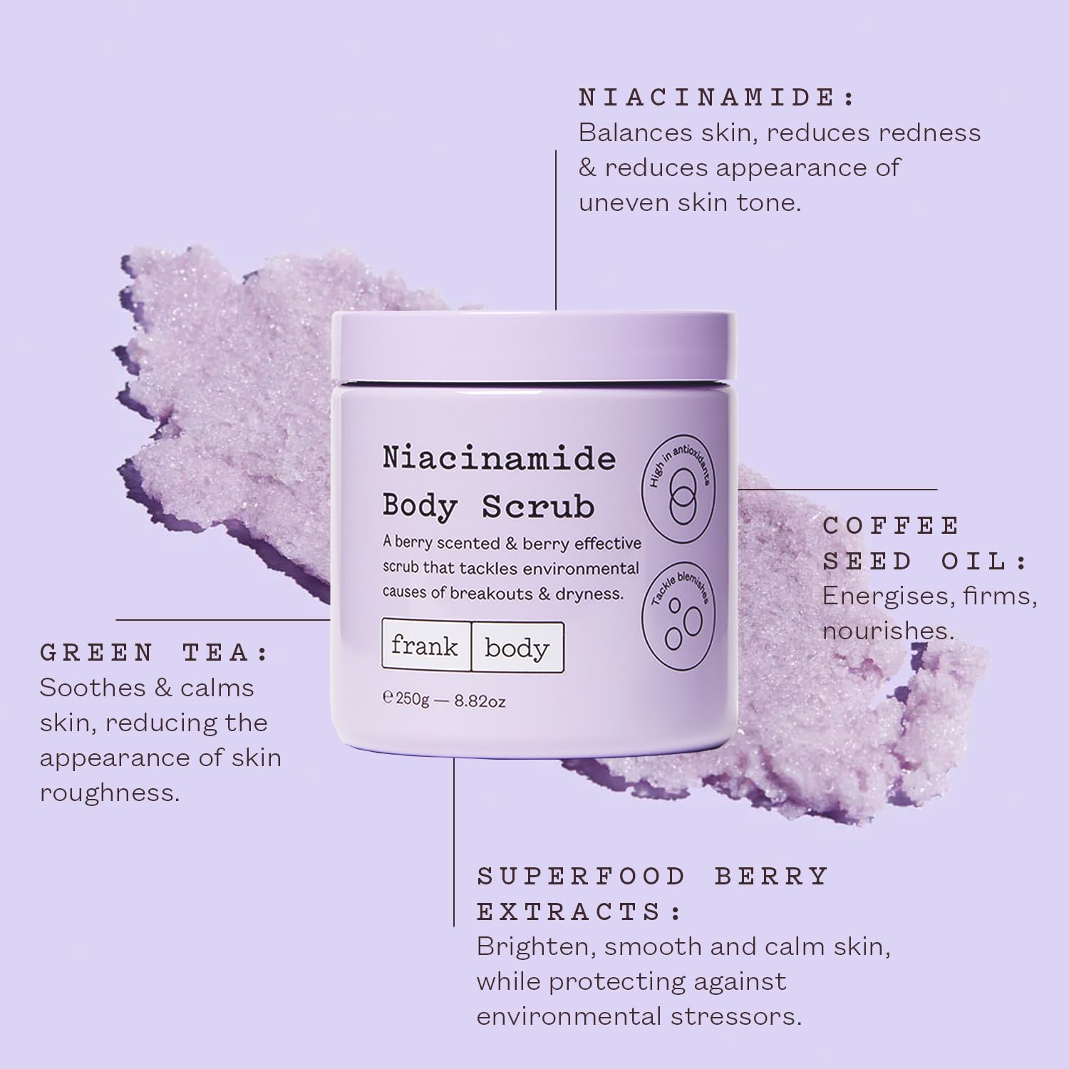frank body Niacinamide Body Scrub – Berry Extracts & Green Tea | 250g