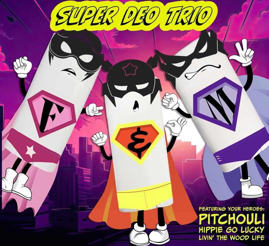 Frankie & Myrrh Patchouli Trio — Natural Deodorant Set (Hippie Go Lucky, Pitchouli, Livin' the Wood Life) | Aluminum-Free