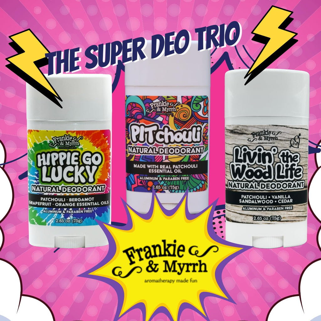 Frankie & Myrrh Patchouli Trio — Natural Deodorant Set (Hippie Go Lucky, Pitchouli, Livin' the Wood Life) | Aluminum-Free