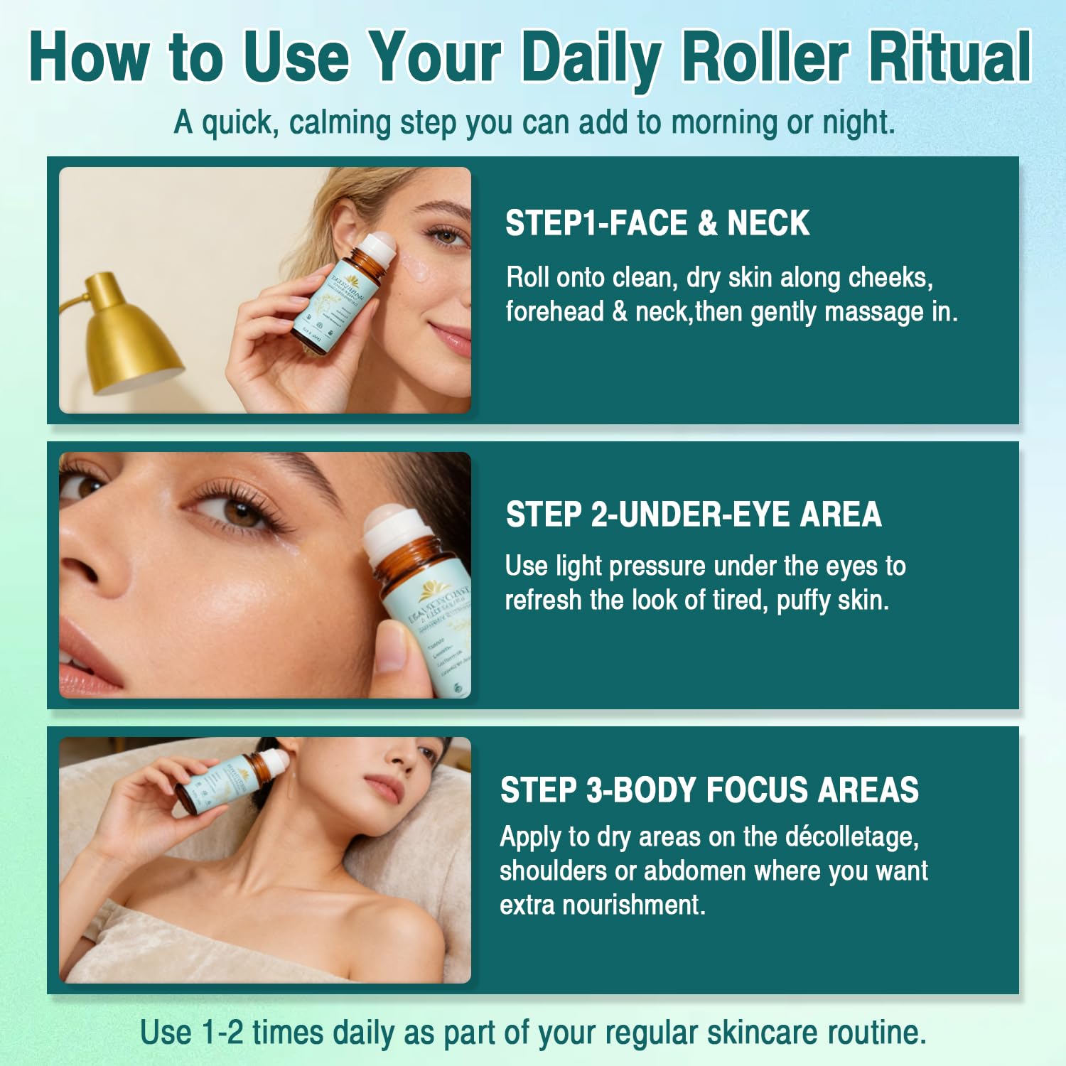 Frankincense & Castor Oil Roll-On with Rose Quartz — Silky Skin for Face, Neck, and Body (50 ml)