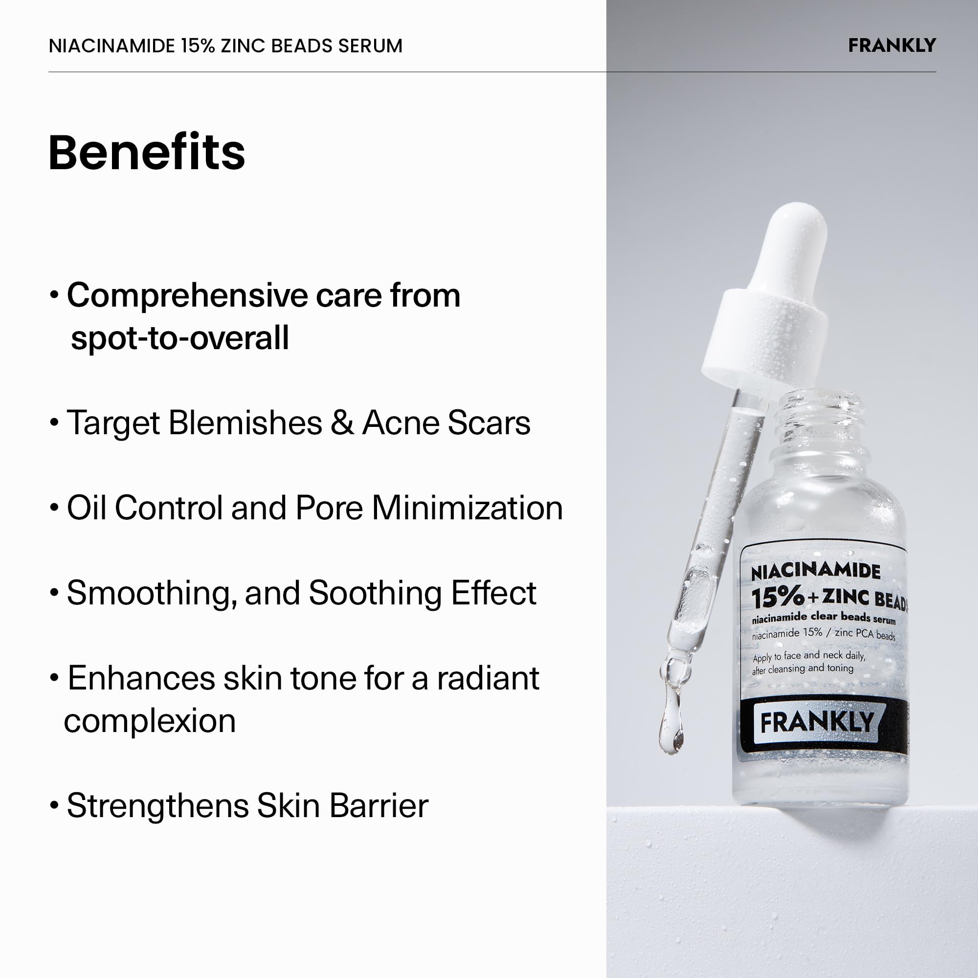 FRANKLY Niacinamide 15% + Zinc Bead Serum | Gentle, Oil-Balancing Skin Support