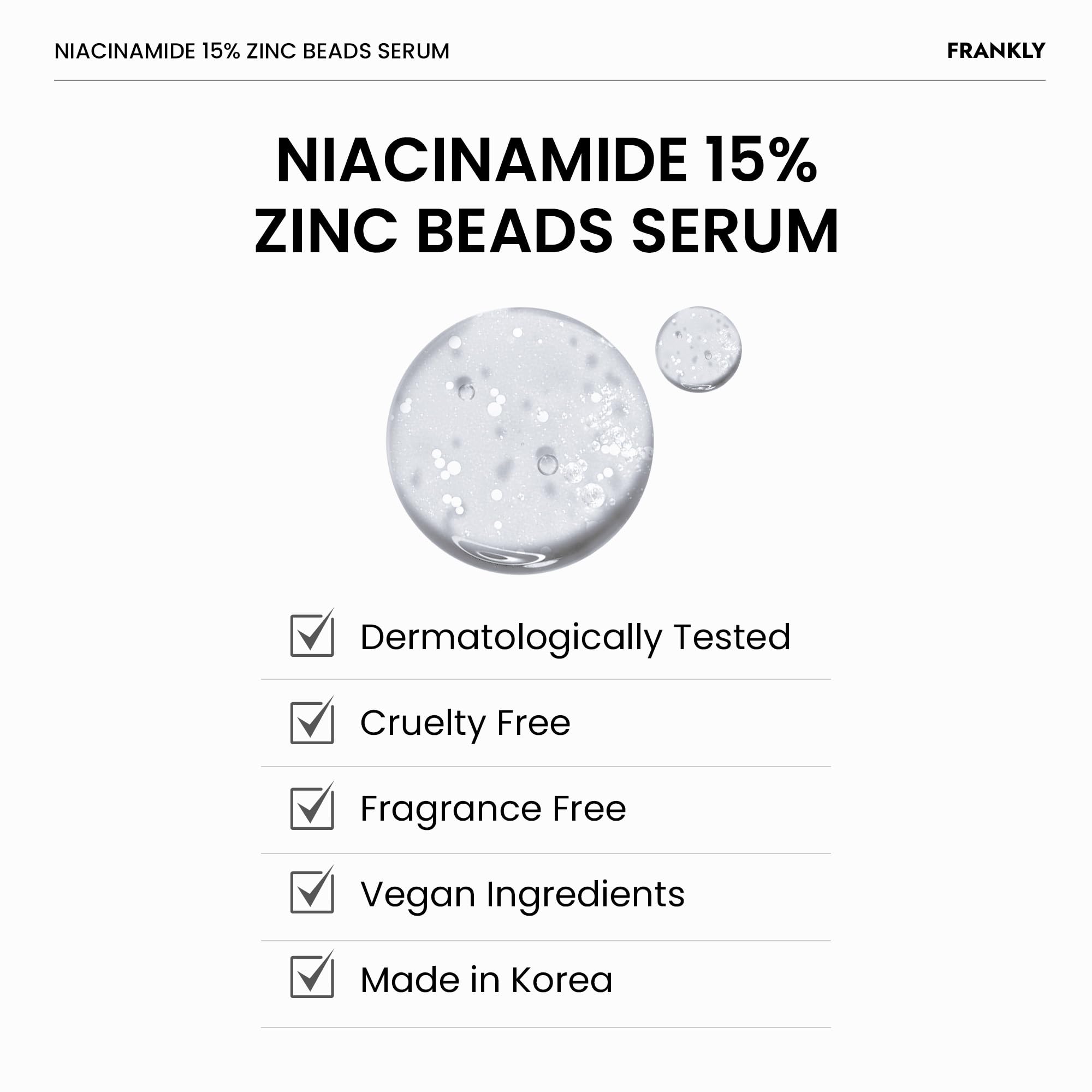 FRANKLY Niacinamide 15% + Zinc Bead Serum | Gentle, Oil-Balancing Skin Support