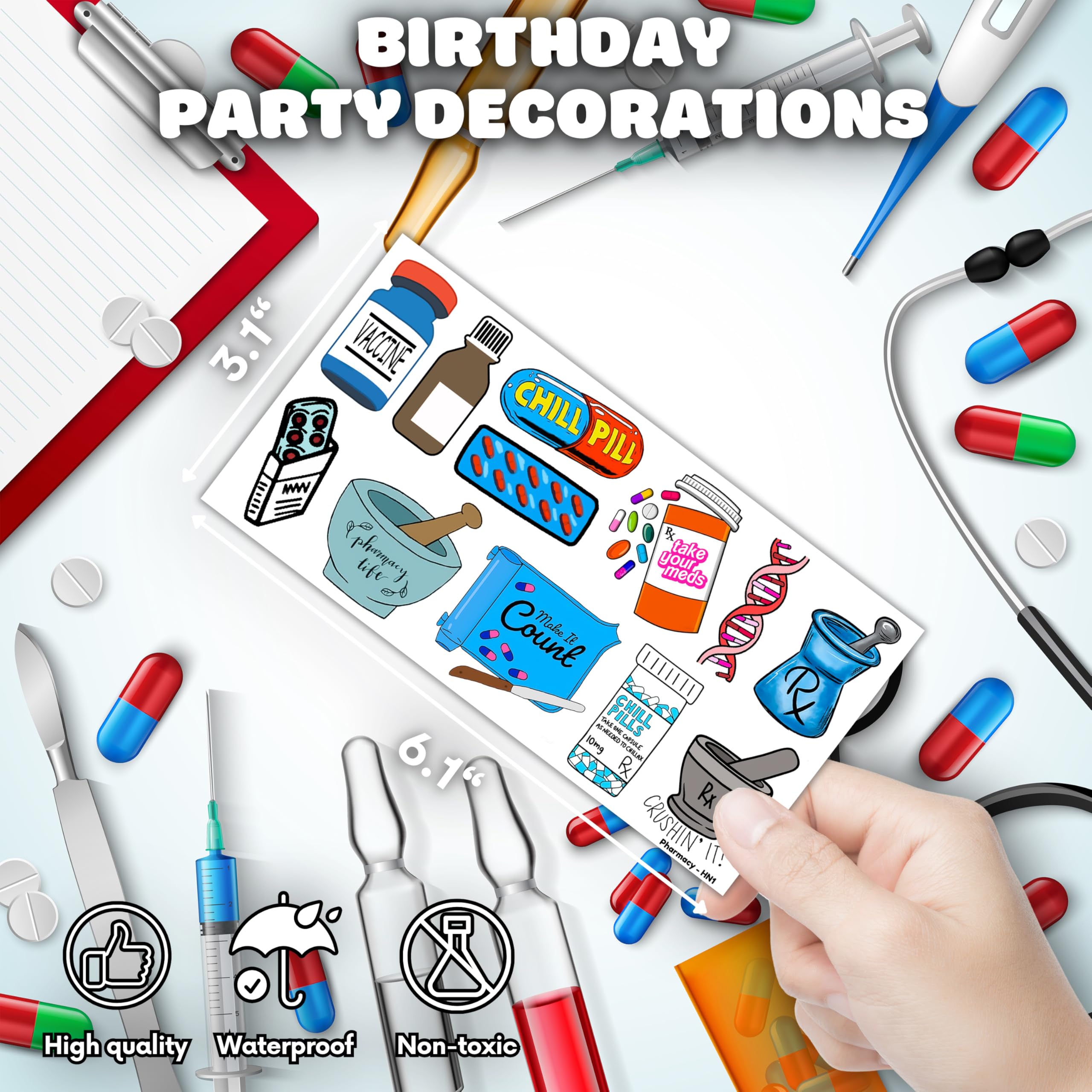Frawharmone 96PCS Funny Future Pharmacy Temporary Tattoos – Party Decor & Gifts