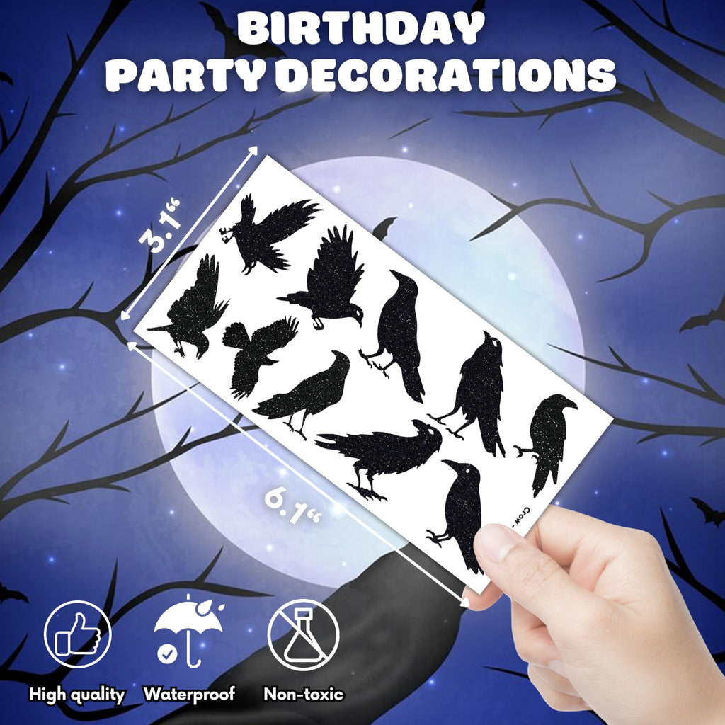 Frawharmone 100PCS Crow Bird Temporary Tattoos – Halloween Raven Gothic Stickers for Kids