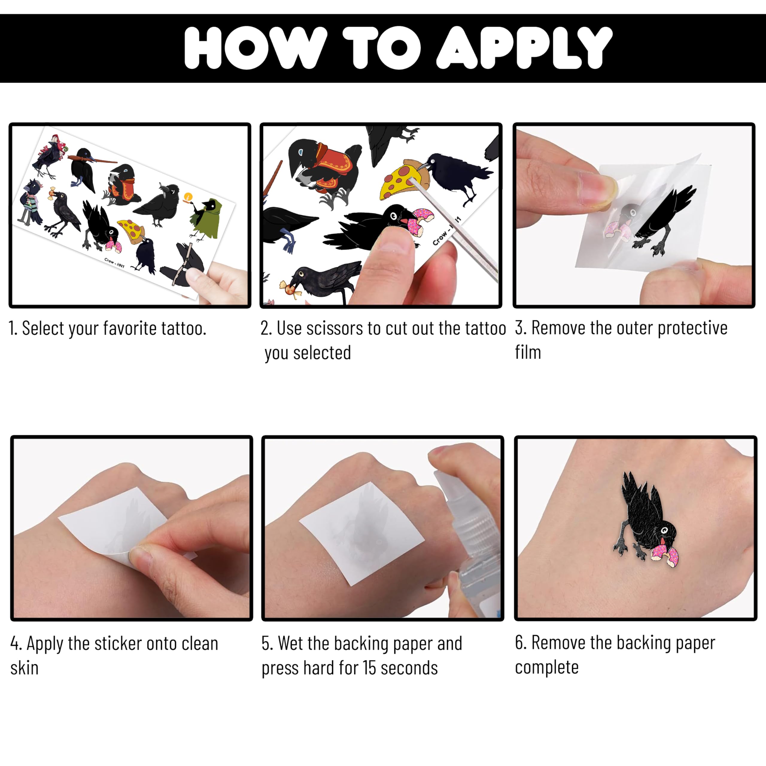 Frawharmone 100PCS Crow Bird Temporary Tattoos – Halloween Raven Gothic Stickers for Kids