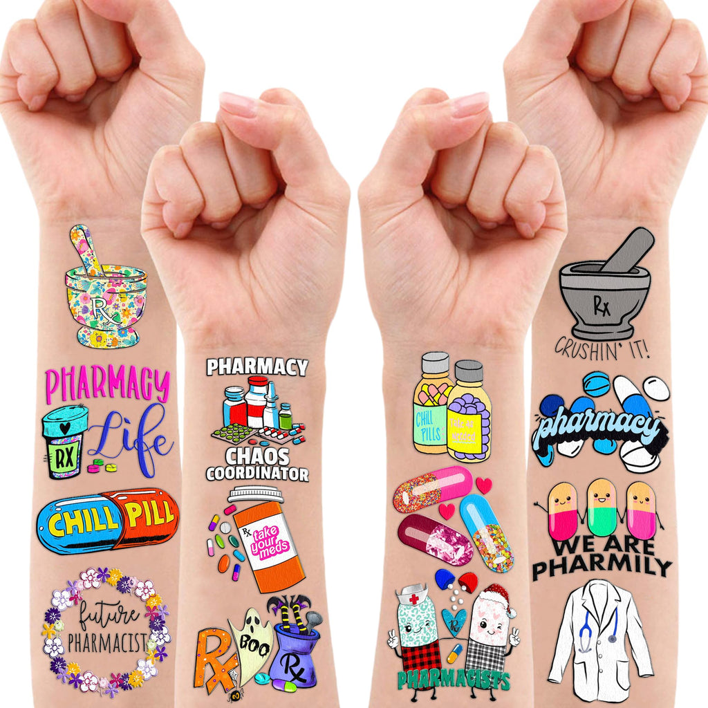 Frawharmone 96PCS Funny Future Pharmacy Temporary Tattoos – Party Decor & Gifts