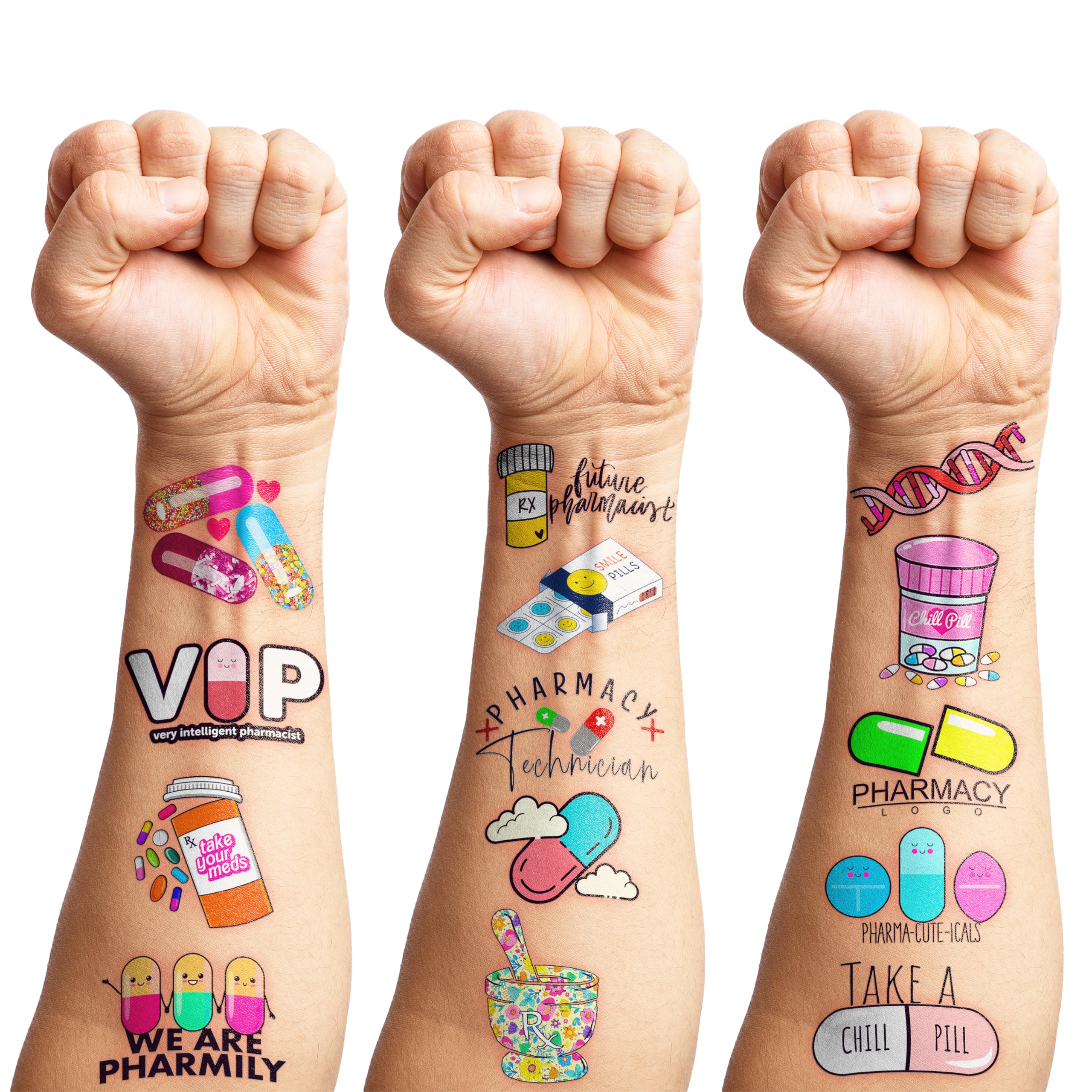 Frawharmone 96PCS Funny Future Pharmacy Temporary Tattoos – Party Decor & Gifts