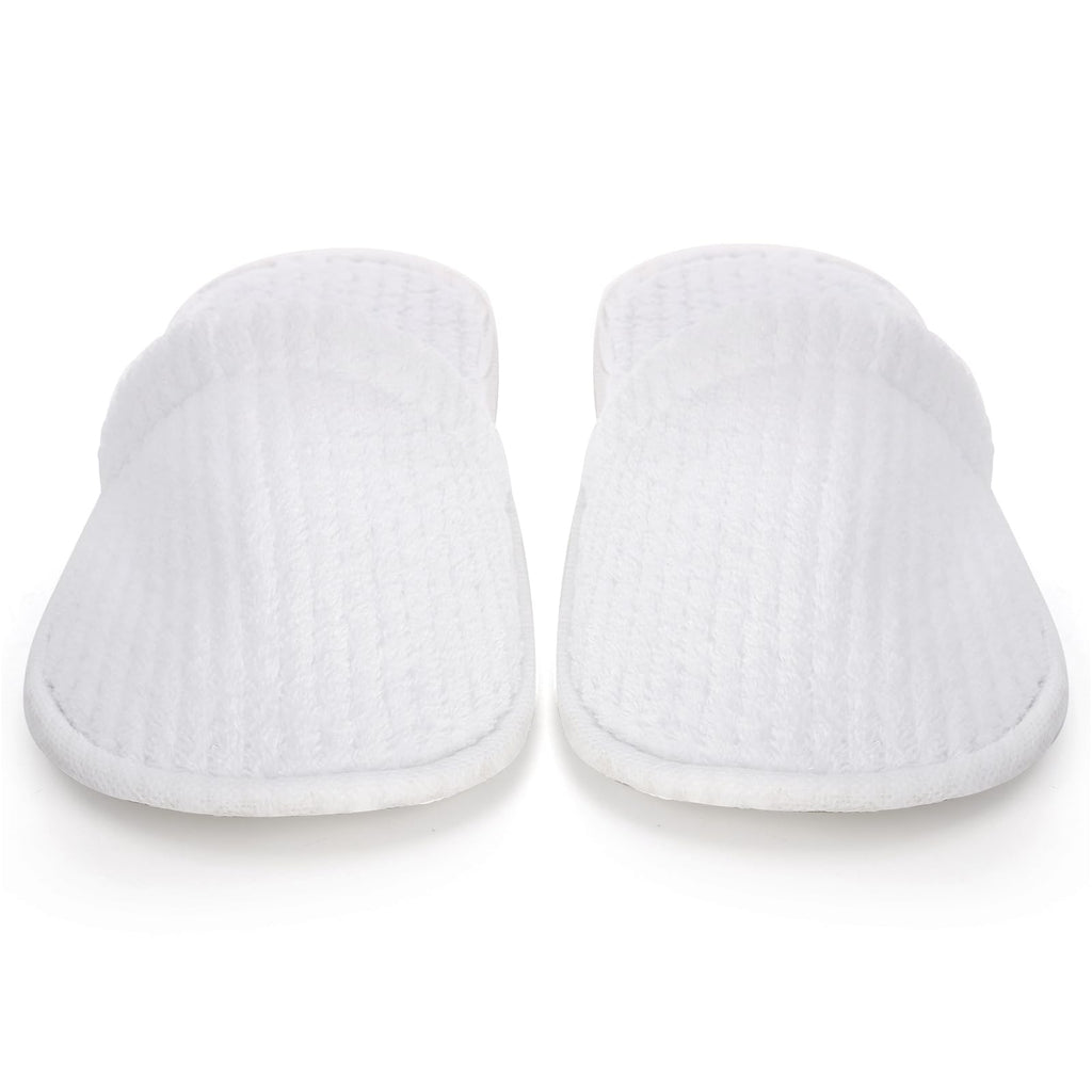Frcctre 20 Pairs White Disposable Slippers – Closed Toe Coral Fleece Spa Slippers for Travel, Hotels & Home