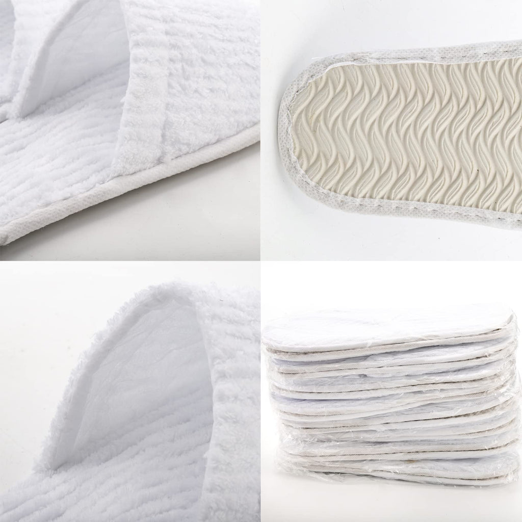 Frcctre 20 Pairs White Disposable Slippers – Closed Toe Coral Fleece Spa Slippers for Travel, Hotels & Home