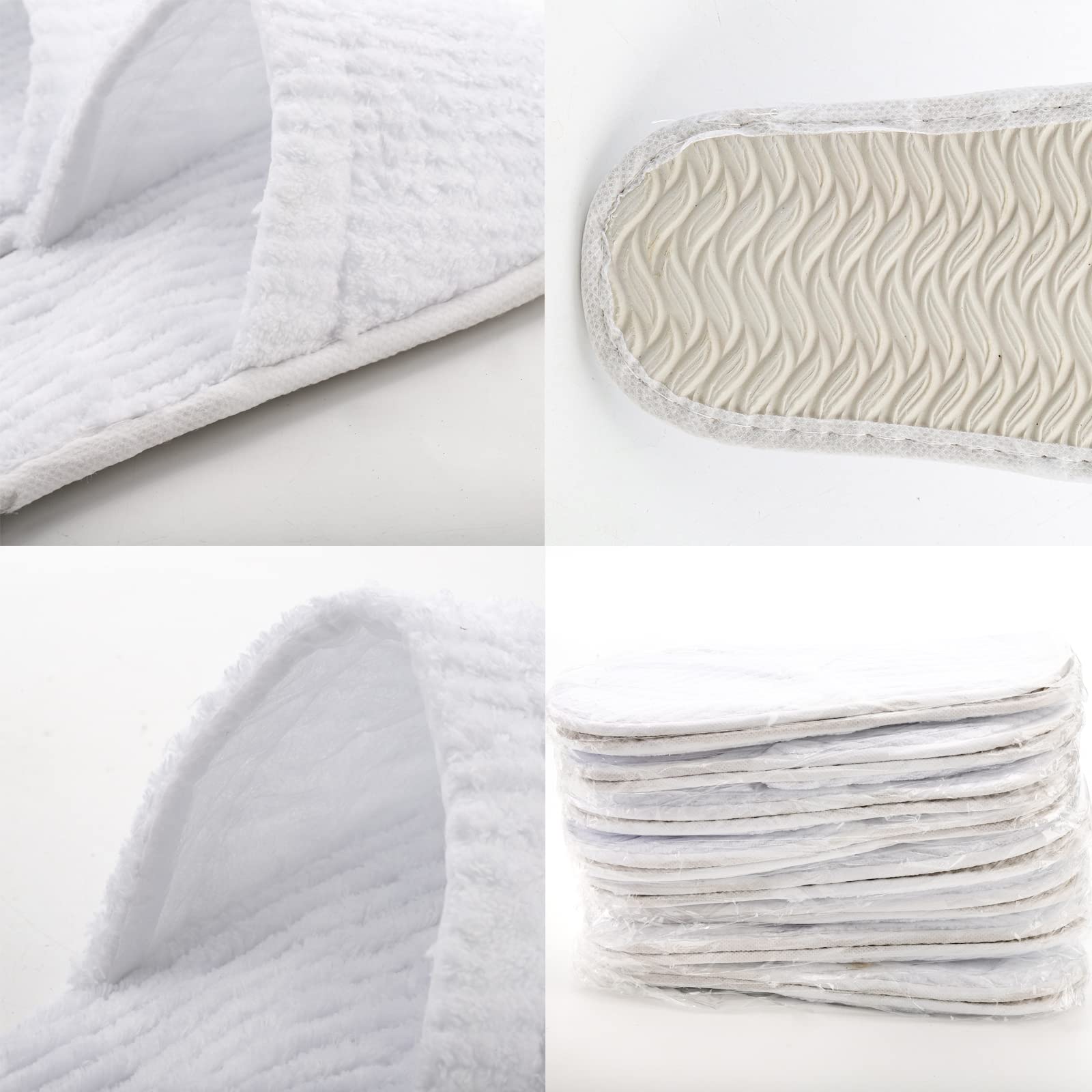 Frcctre 20 Pairs White Disposable Slippers – Closed Toe Coral Fleece Spa Slippers for Travel, Hotels & Home