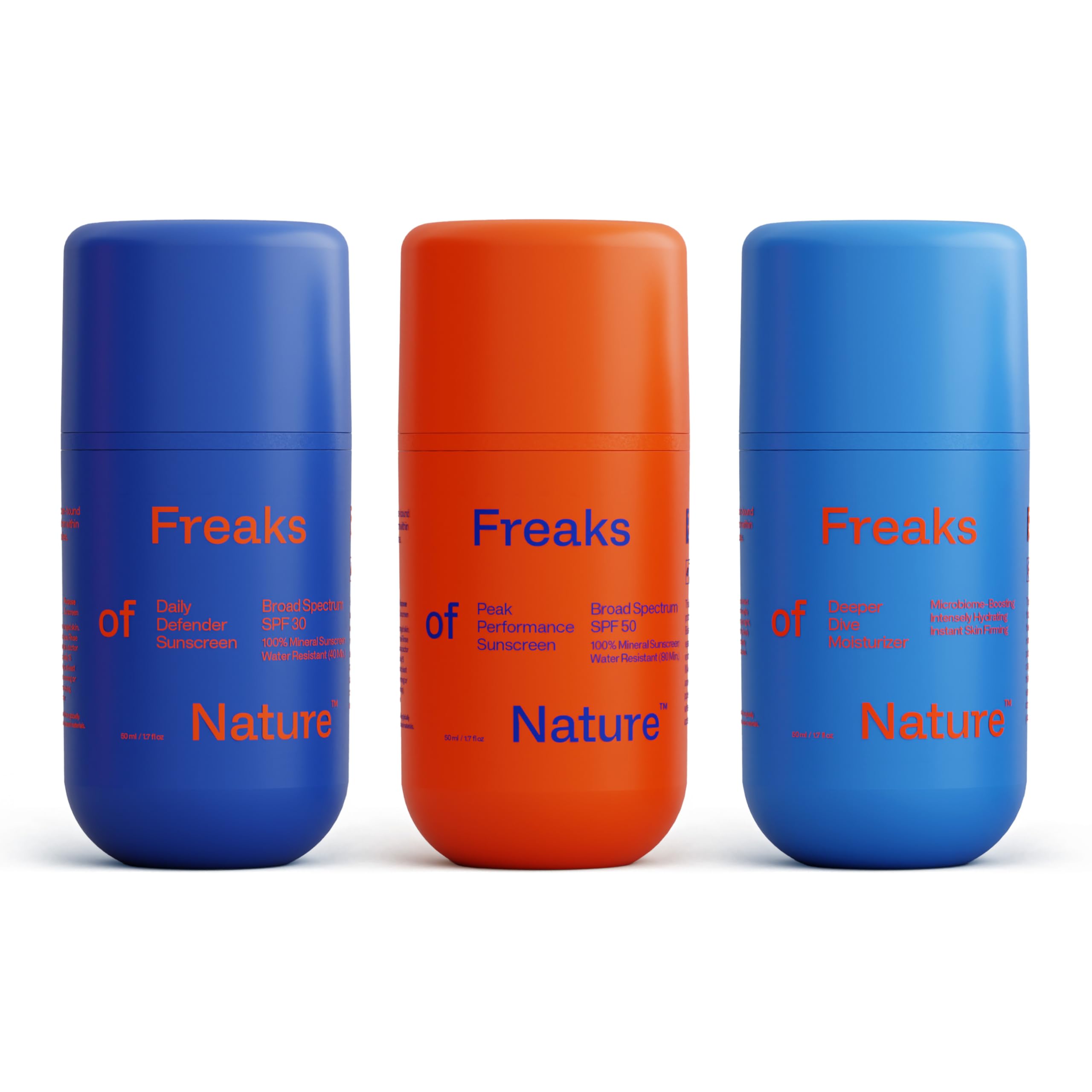 Freak Trio Bundle by Freaks of Nature – Deeper Dive Moisturizer Serum, Peak Performance SPF 50 & Daily Defender SPF 30