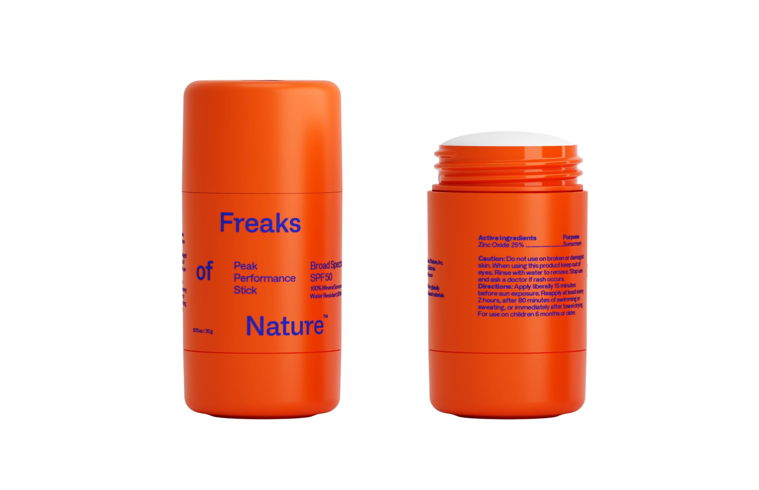 Freaks of Nature Peak Performance Sun Stick SPF 50 – 100% Mineral, Reef-Safe, 80-Min Water-Resistant