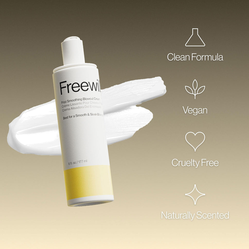 Freewill Frizz Smoothing Blowout Cream – Vegan Anti-Frizz Hair Cream with Shea Butter, Coconut & Ginger Oils, 6 oz