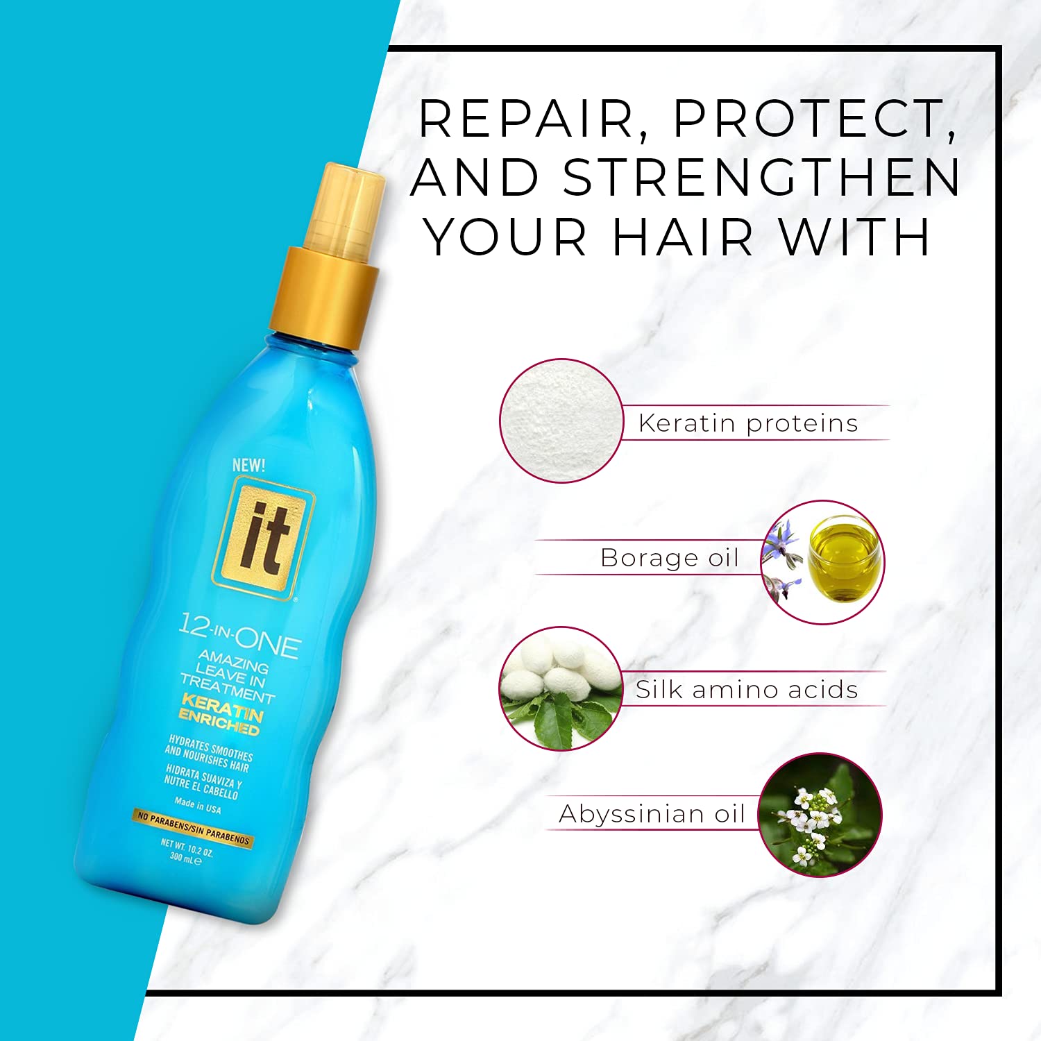 Freeze It 12-in-One Leave-In Treatment Spray | Keratin & Borage Oil for Hydration, Smoothness & Strength
