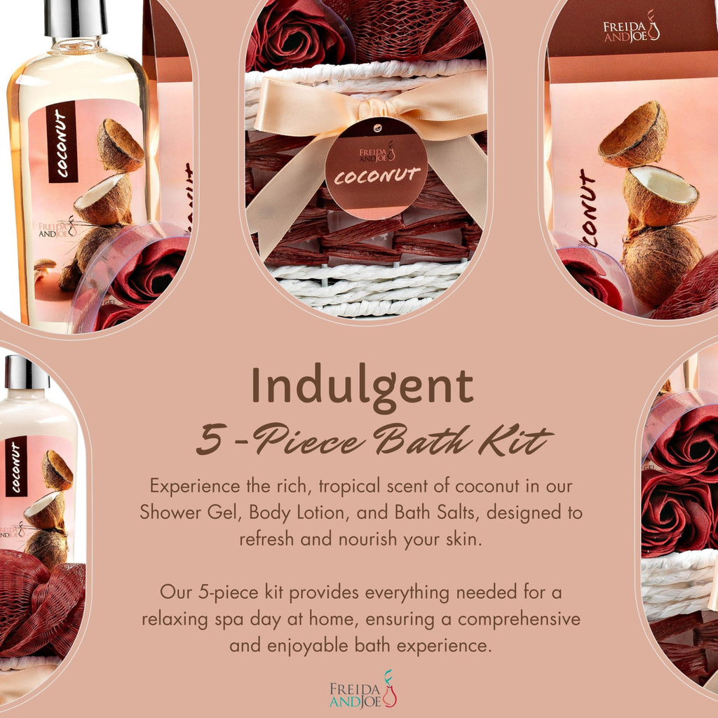 Freida and Joe Coconut Spa Gift Basket – 6-Piece Bath & Body Set