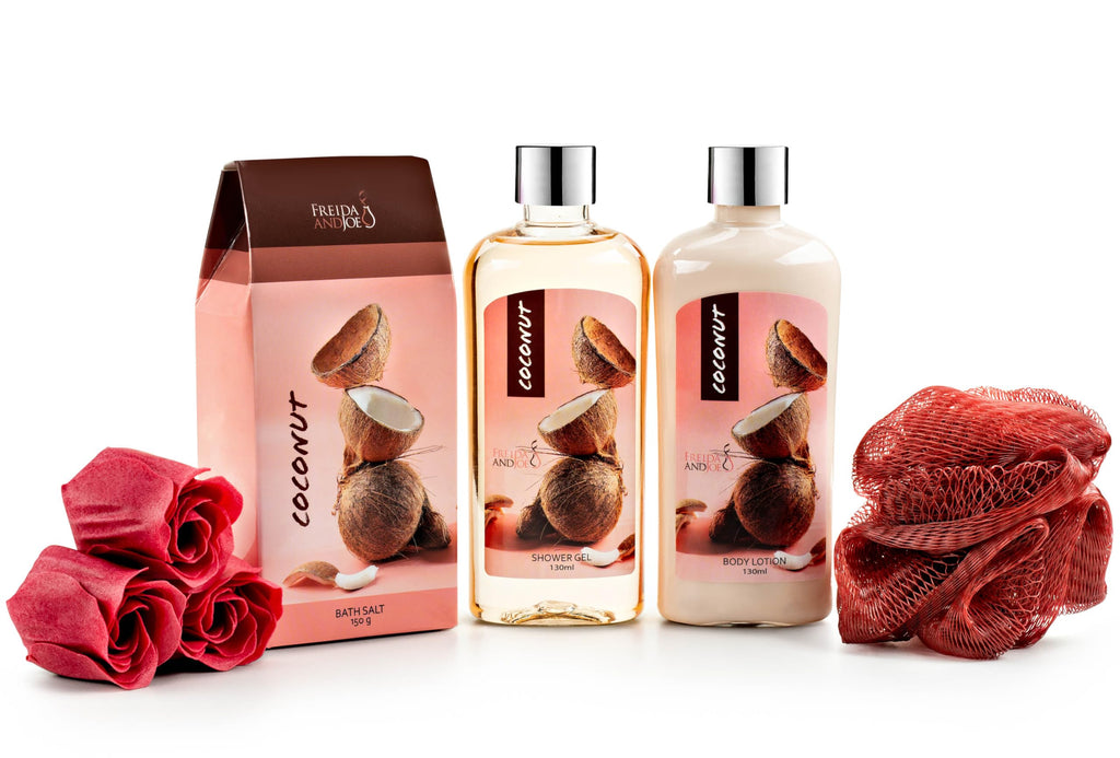 Freida and Joe Coconut Spa Gift Basket – 6-Piece Bath & Body Set