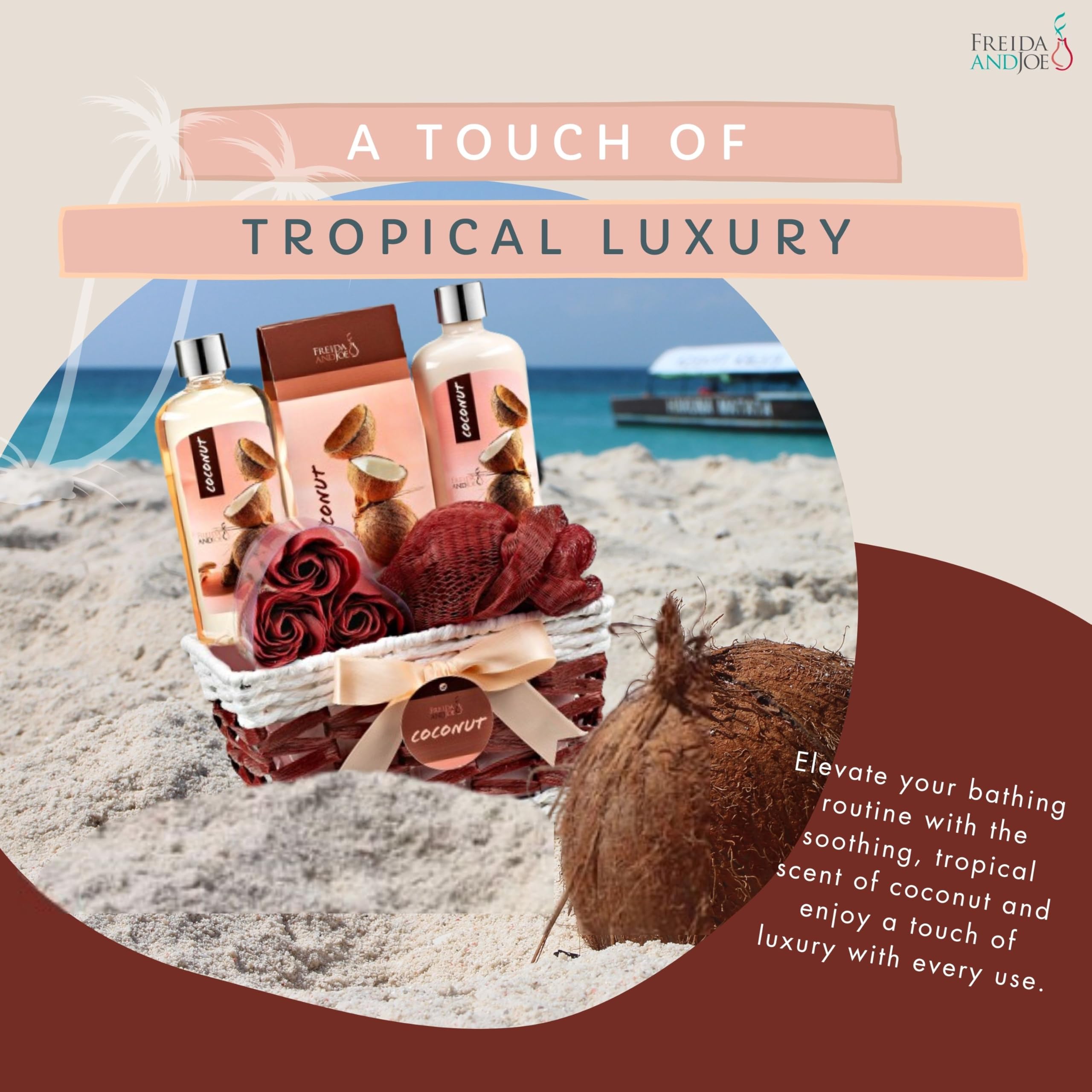 Freida and Joe Coconut Spa Gift Basket – 6-Piece Bath & Body Set