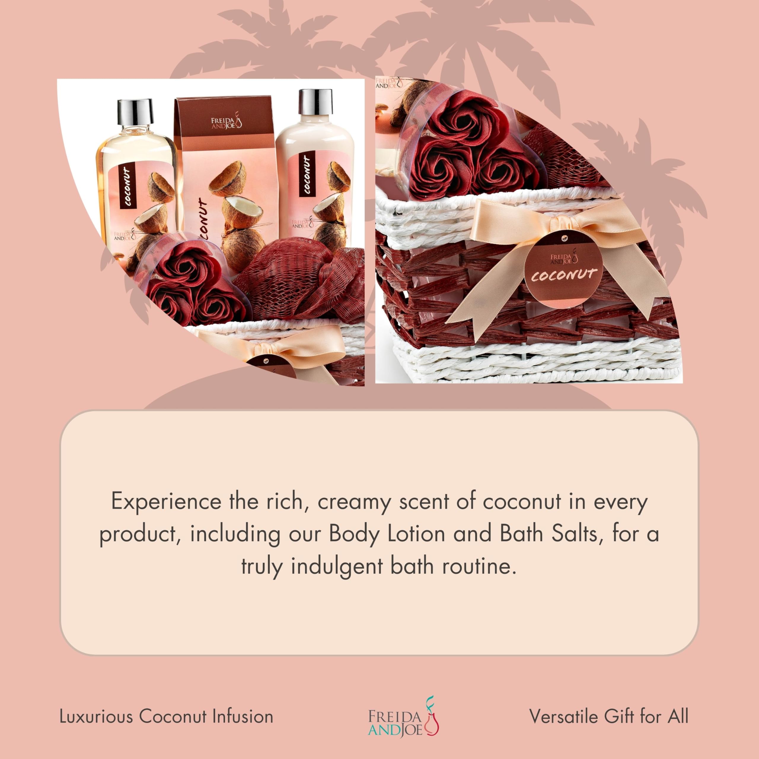 Freida and Joe Coconut Spa Gift Basket – 6-Piece Bath & Body Set