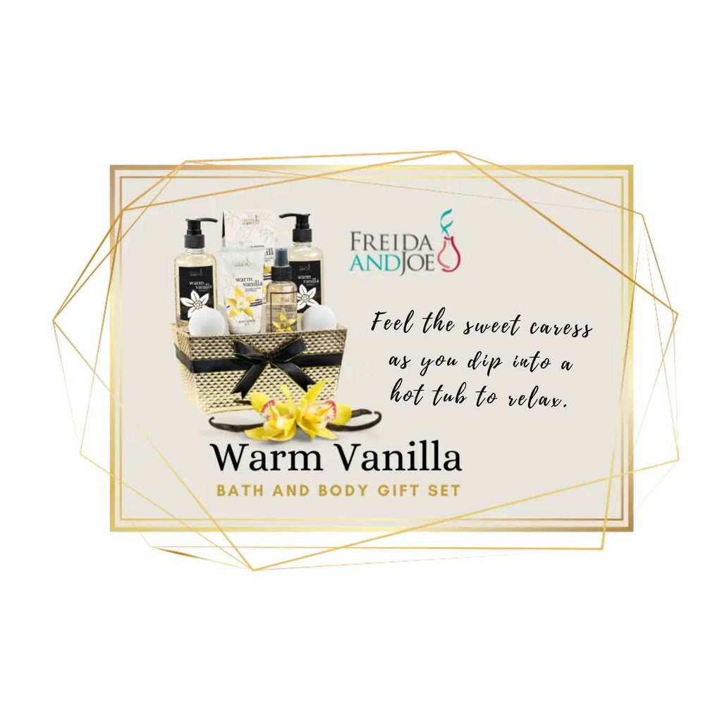 Freida and Joe Warm Vanilla Bath & Body Gift Basket – 8-Piece Spa Set