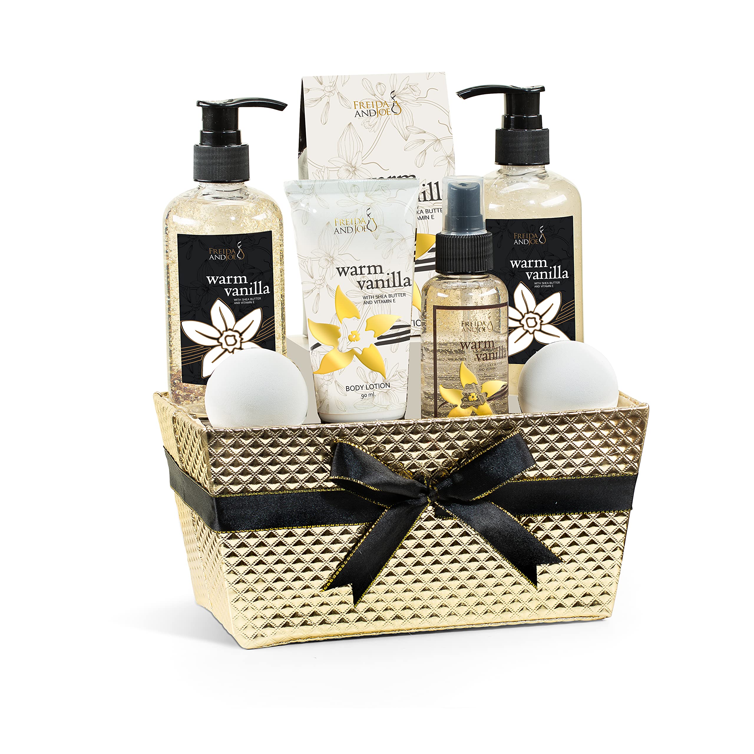 Freida and Joe Warm Vanilla Bath & Body Gift Basket – 8-Piece Spa Set
