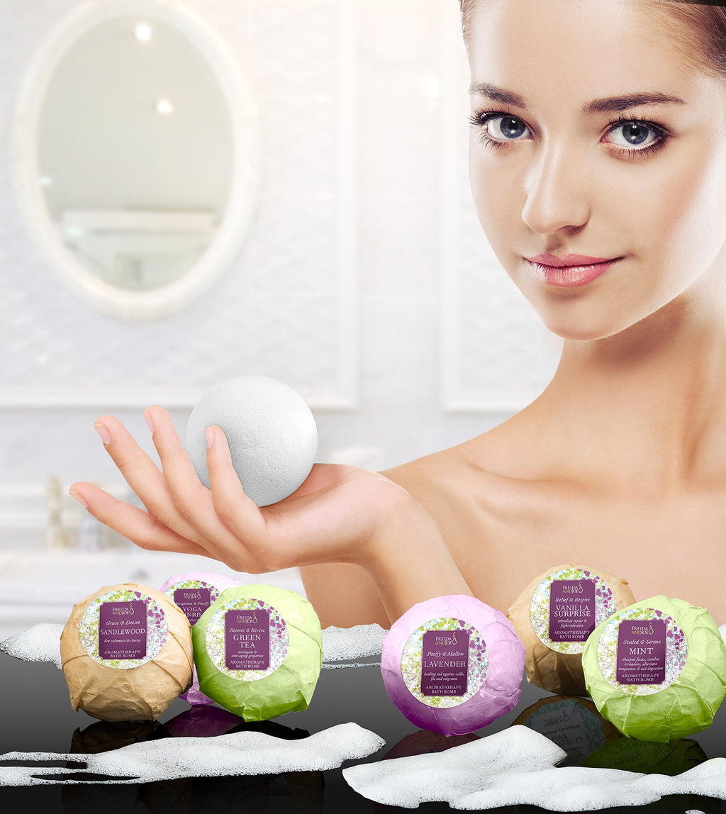 Freida and Joe Luxury Aromatherapy Bath Bombs – Deep Body Relaxation Deluxe Valentines Gift Set, 6 × 100g