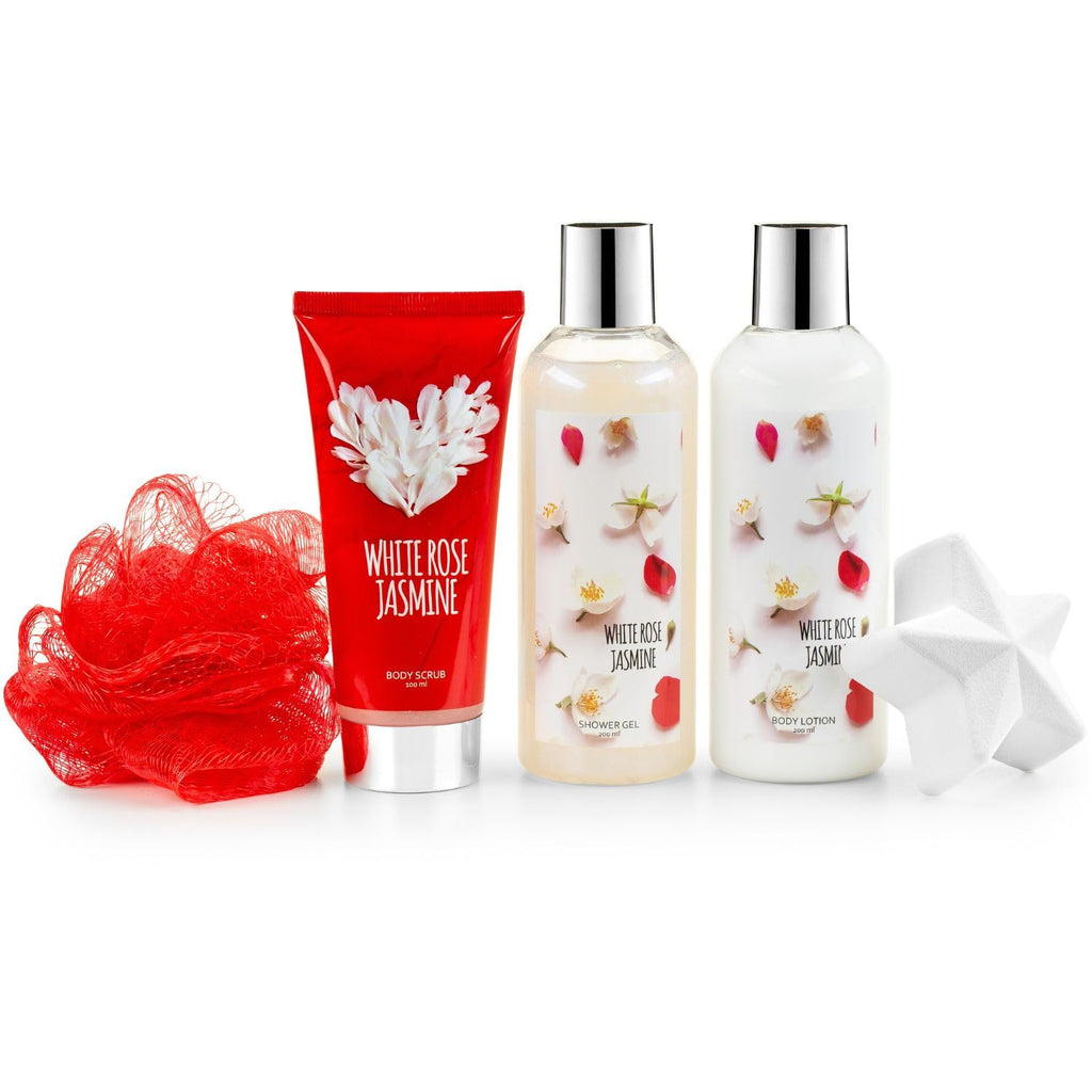 Freida & Joe Fragrance Bath & Body Collection Valentines Gift Box – Shower Gel, Lotion, Scrub, Bath Bomb & Sponge