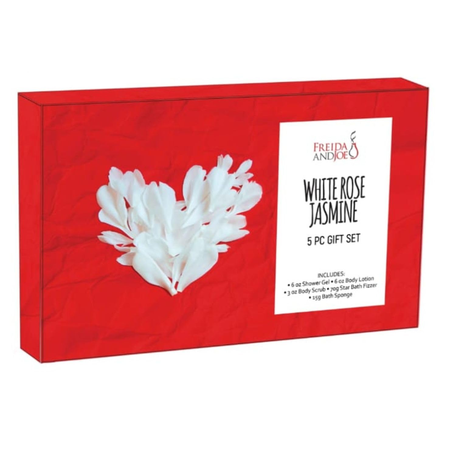 Freida & Joe Fragrance Bath & Body Collection Valentines Gift Box – Shower Gel, Lotion, Scrub, Bath Bomb & Sponge