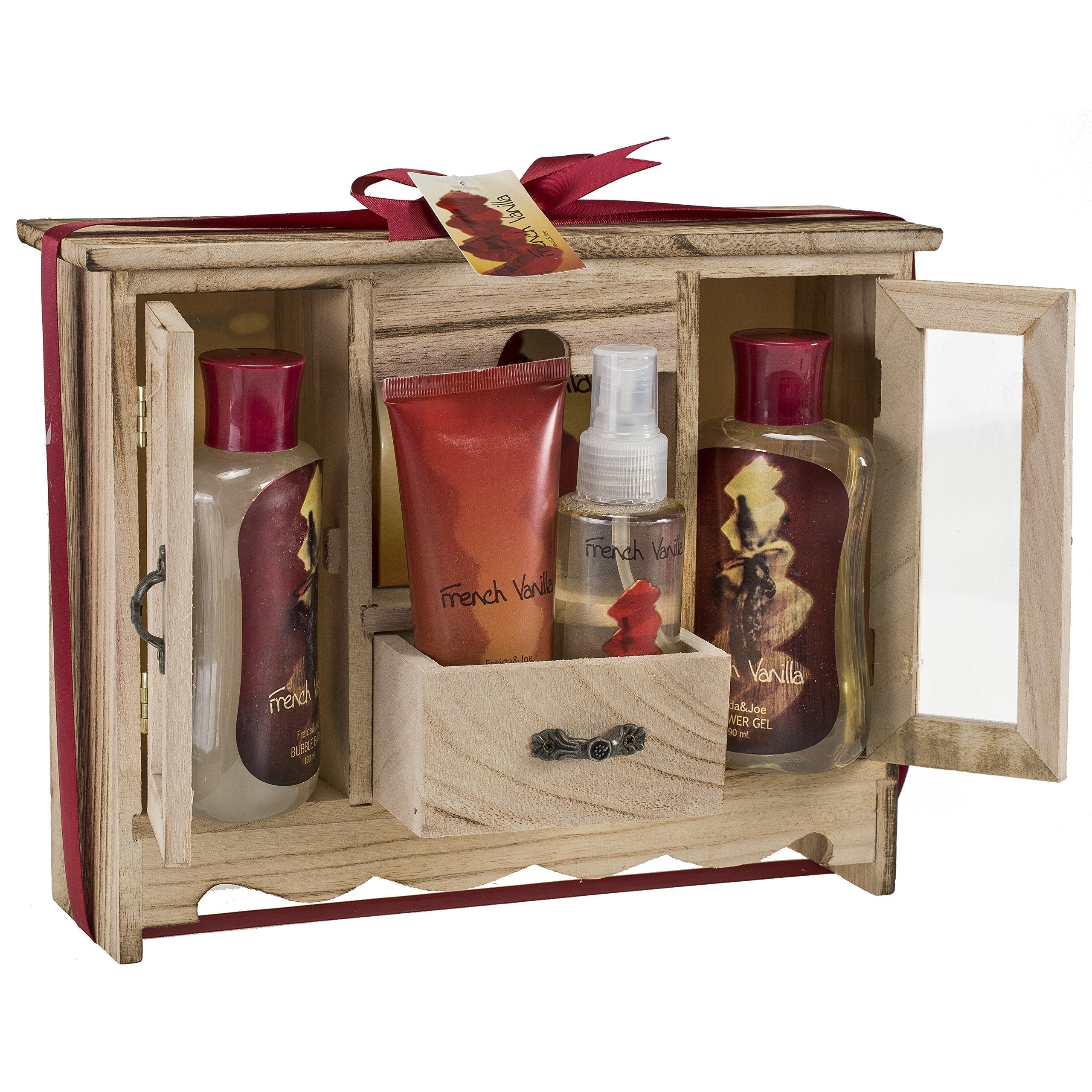 Freida and Joe French Vanilla Bath & Body Gift Curio – Elegant Spa Set with Shower Gel, Bubble Bath & More