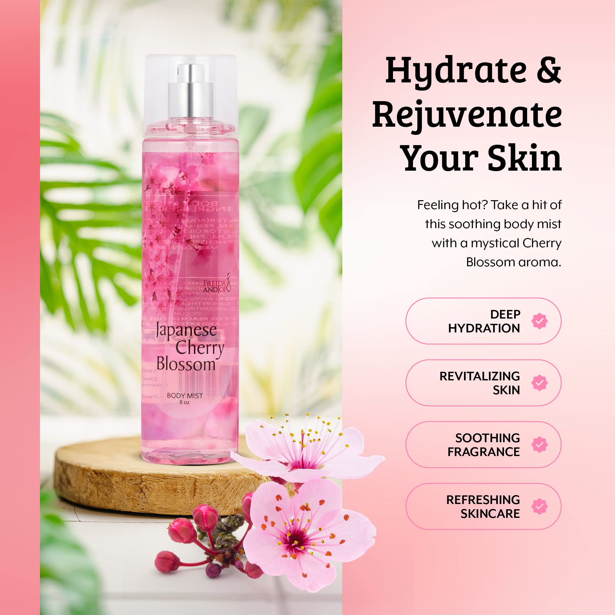 Freida & Joe Japanese Cherry Blossom Body Mist – 8 oz Valentines Gift for Her, Exquisite Floral Scent