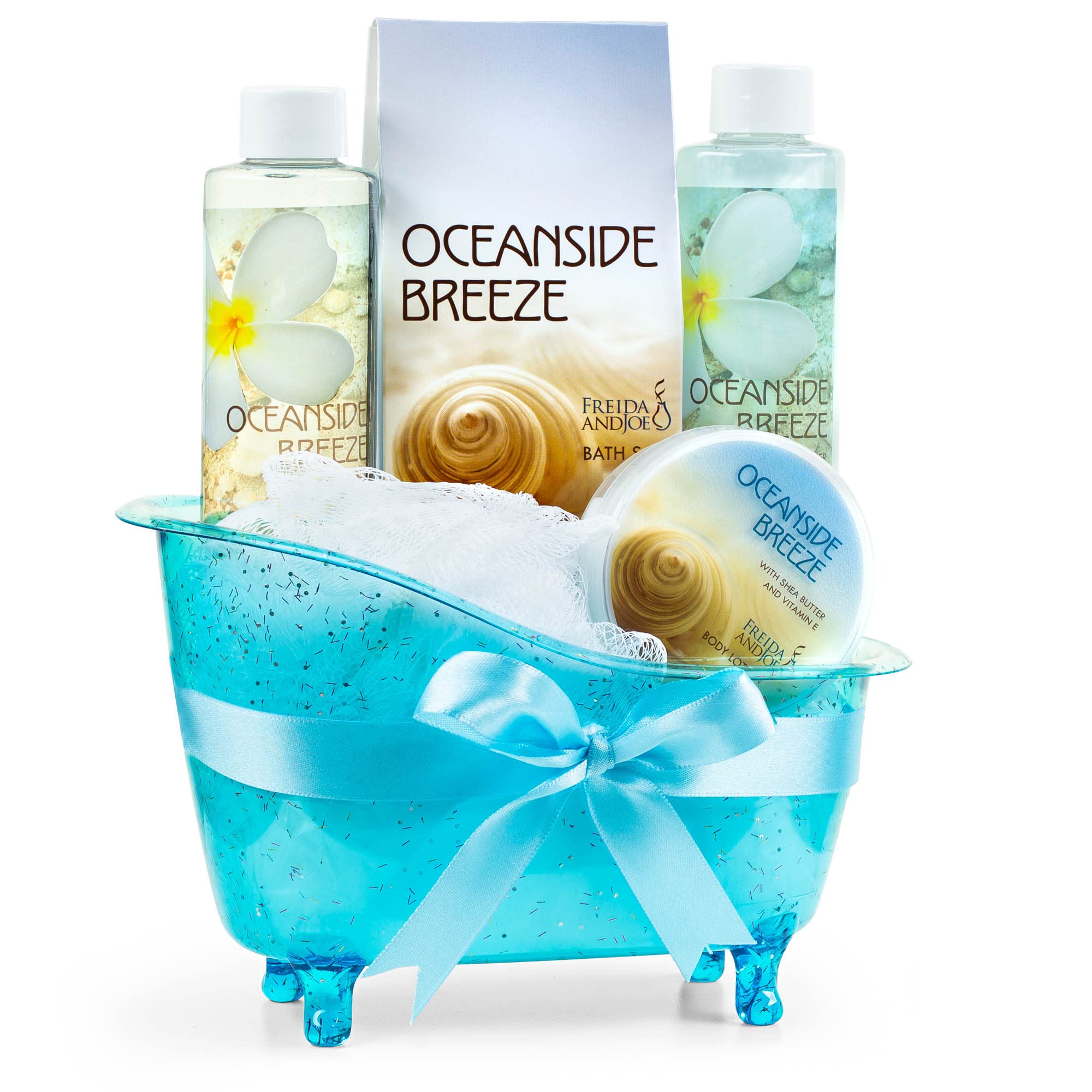 Freida and Joe Oceanside Breeze Spa Set – Home Spa Basket in Blue Tub