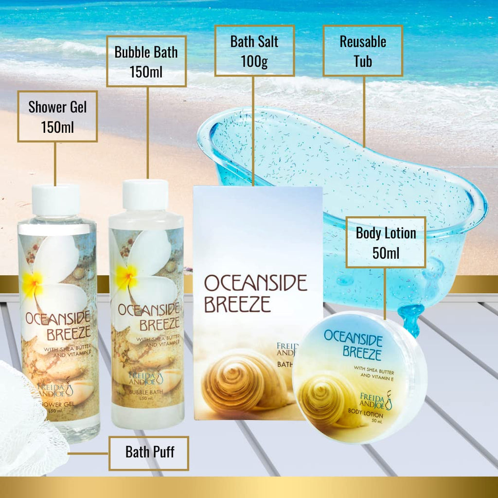 Freida and Joe Oceanside Breeze Spa Set – Home Spa Basket in Blue Tub