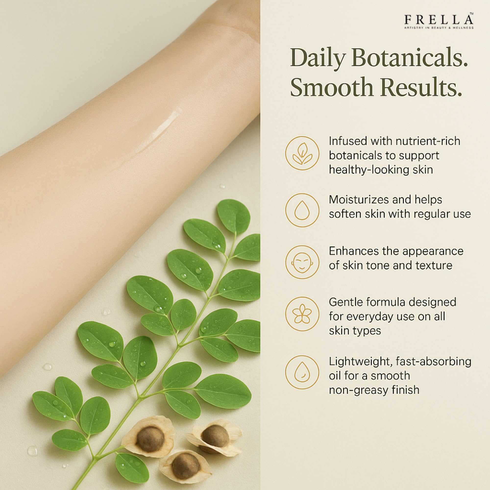 Frella Natural Moringa Oil – Body, Face & Hair Moisturizer, Travel Pack 3.4 fl oz