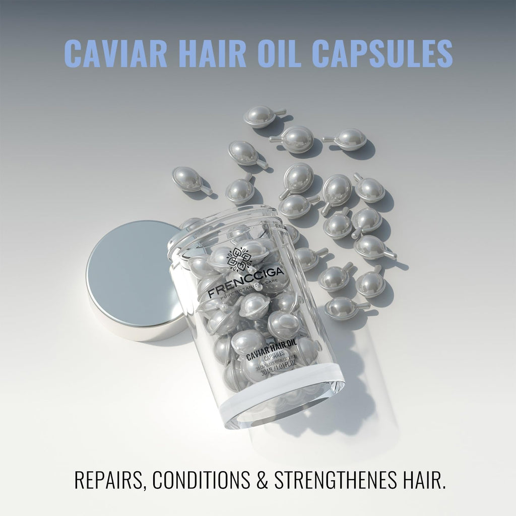 FRENCCIGA Caviar Luxurious Anti-Aging Hair Oil Capsules | Nourishing Hair Serum, 30 Capsules
