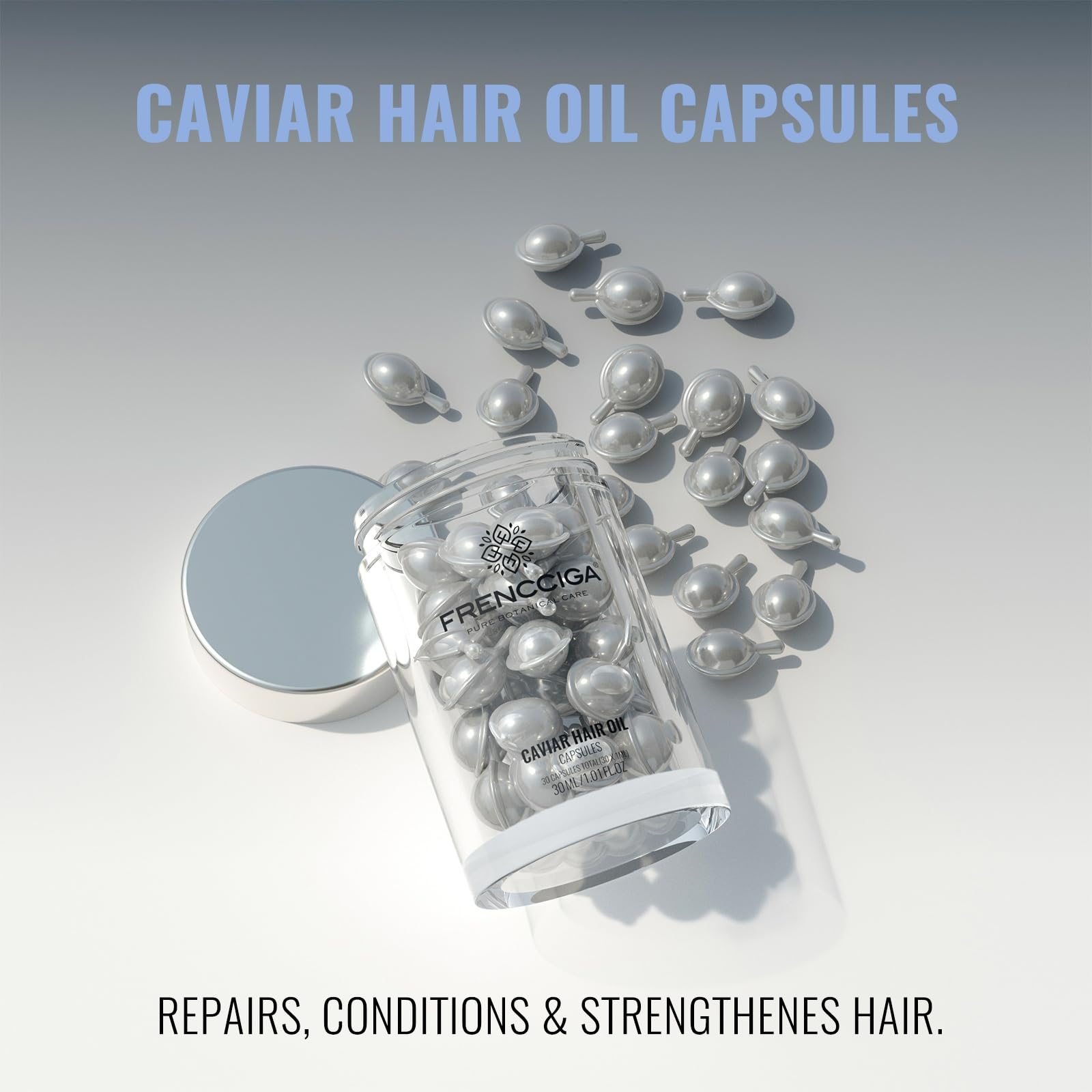 FRENCCIGA Caviar Luxurious Anti-Aging Hair Oil Capsules | Nourishing Hair Serum, 30 Capsules