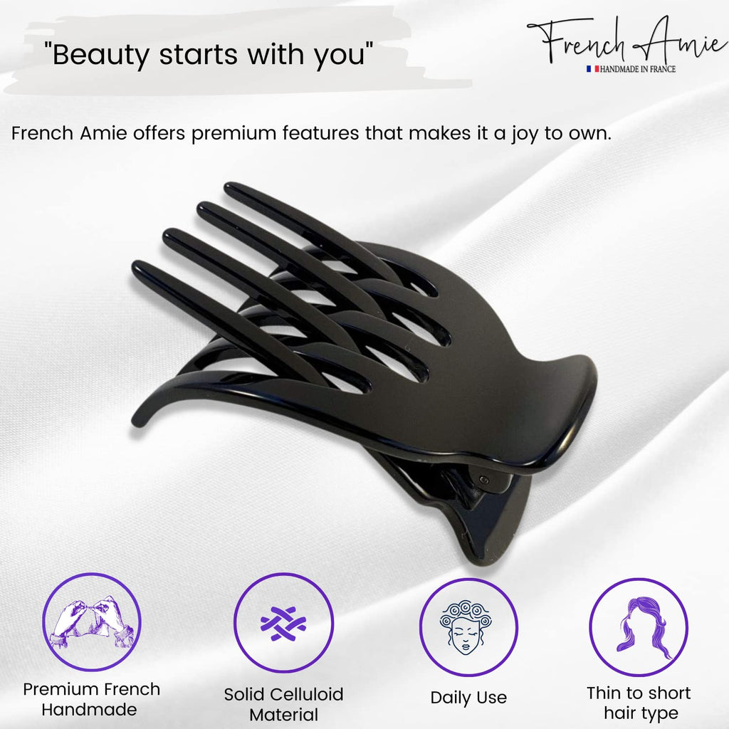 French Amie Bear Paw Black Small Hair Claw Clip – 2.75in Handmade Cellulose Acetate