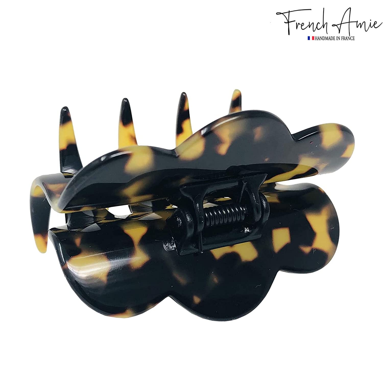 French Amie Crown Wave Yellow Tokyo Small Clip – Handmade in France, Interlocking Jaw