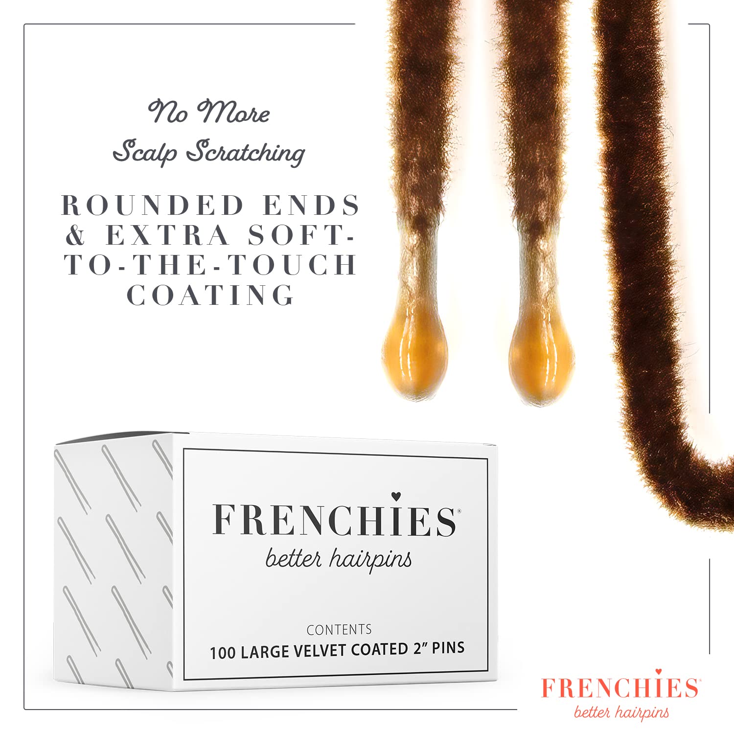 Frenchies French Twist Hair Pin – Ultra Soft Non-Slip 2in Pins (100 Count, Brown)