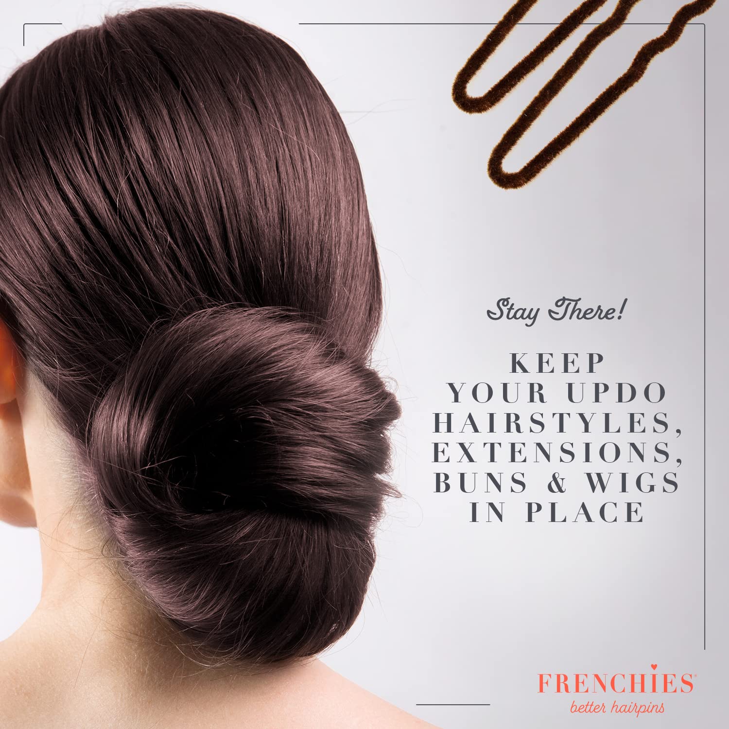Frenchies French Twist Hair Pin – Ultra Soft Non-Slip 2in Pins (100 Count, Brown)