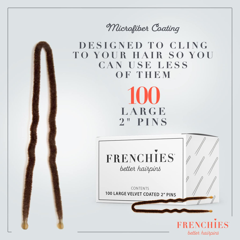 Frenchies French Twist Hair Pin – Ultra Soft Non-Slip 2in Pins (100 Count, Brown)