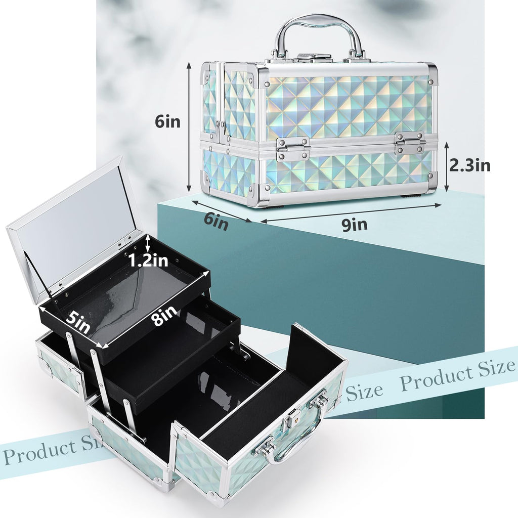 FRENESSA Makeup Case - Portable Locking Travel Cosmetic Box with Mirror, Blue