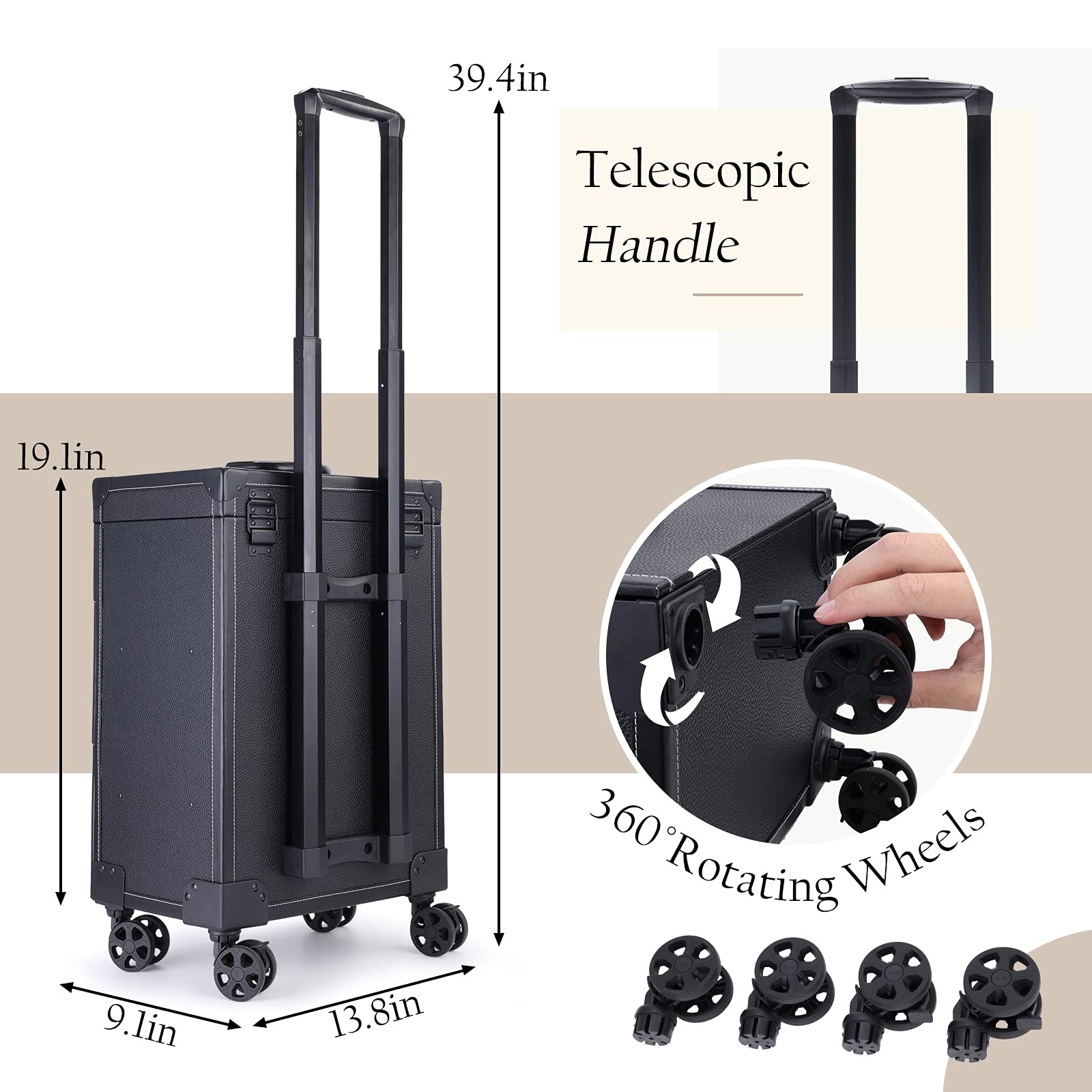 Frenessa Rolling Nail Case – Wheeled Vegan Leather Manicure Organizer for Pros